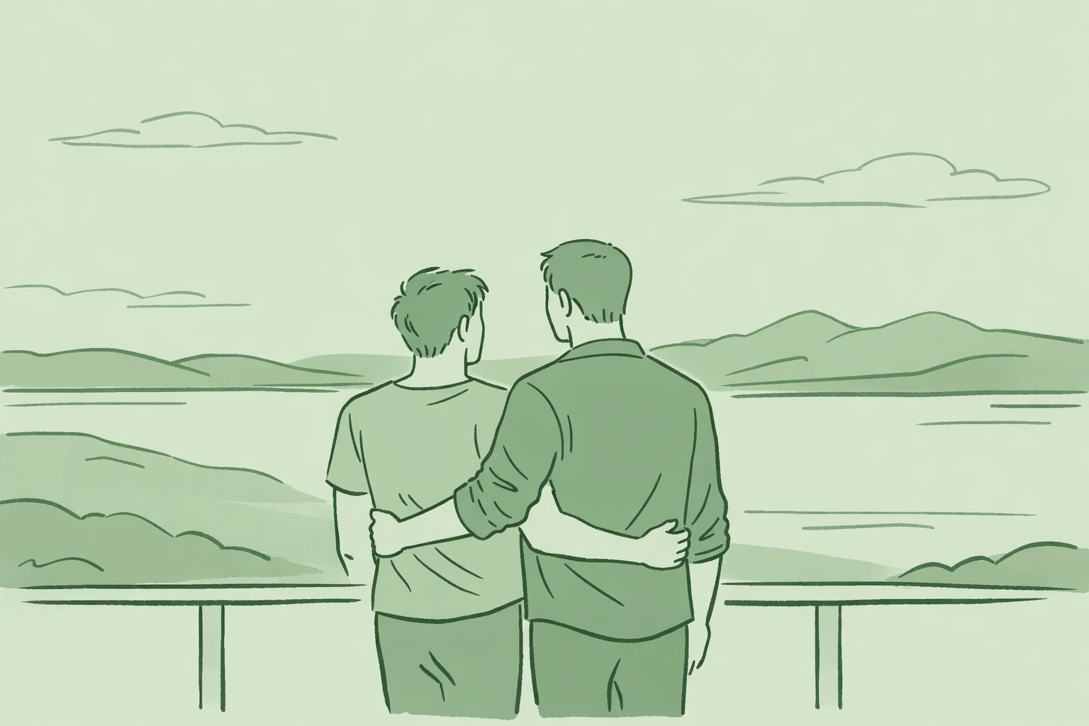 MM romance characters on a balcony symbolizing the beauty and freedom of living beyond the binary.