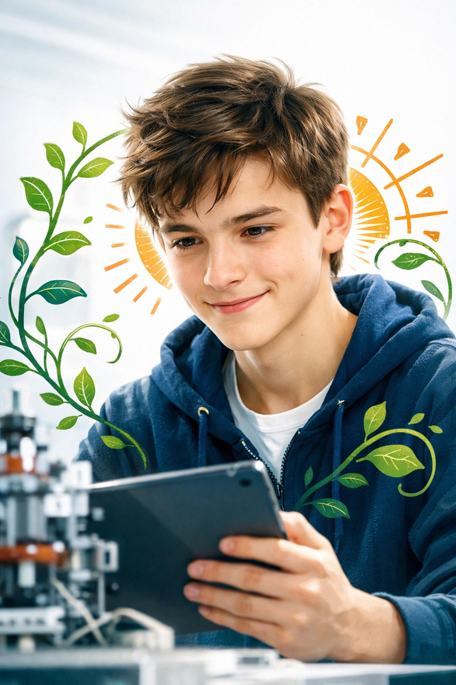 A focused teenager building character and a growth mindset while working on a personal development project.