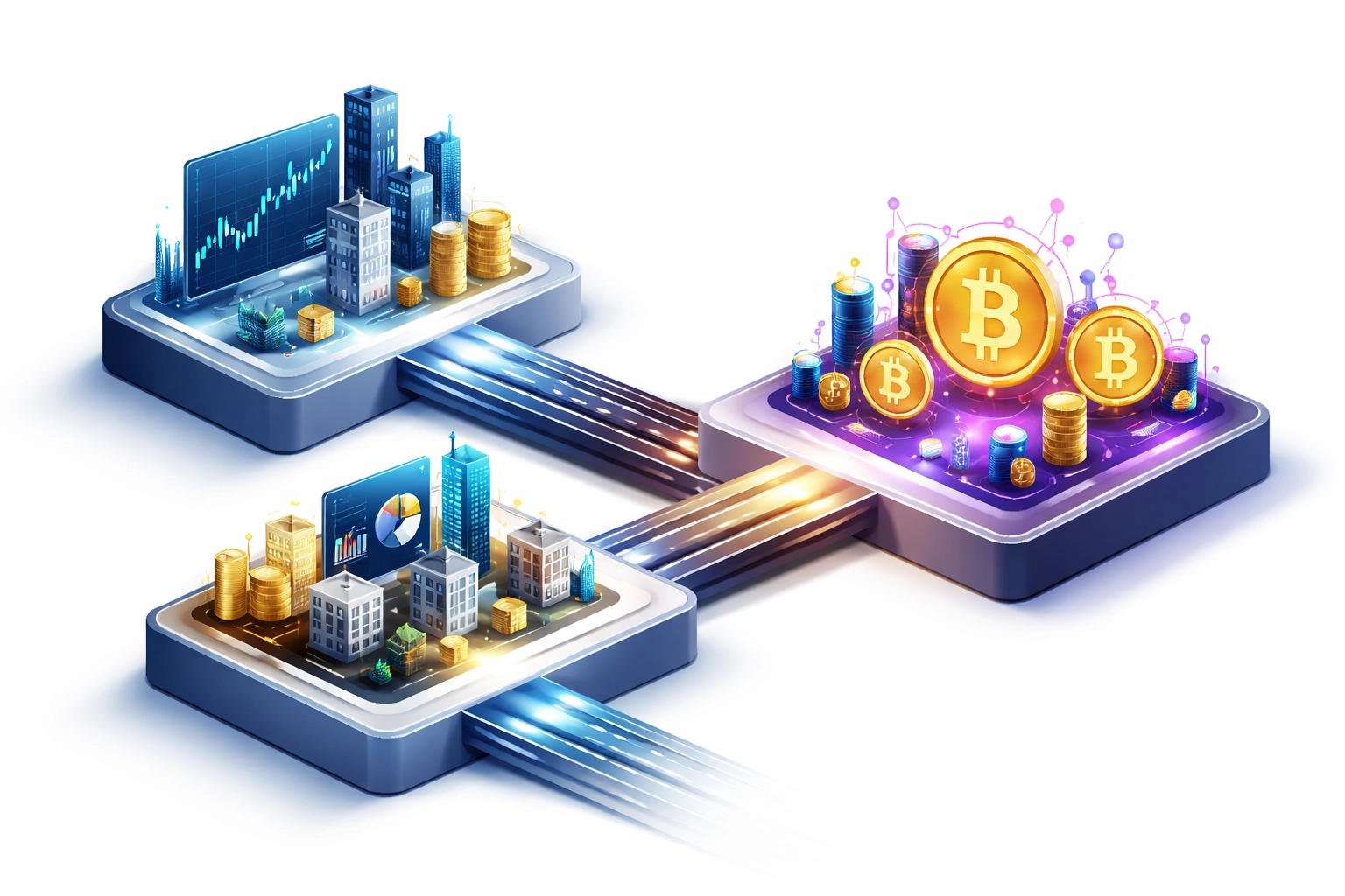Illustration of portfolio diversification including traditional, real estate, and digital assets