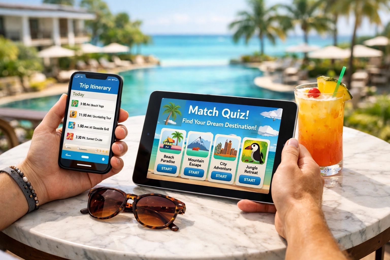 Mobile automation tools showing a travel itinerary for a high-efficiency travel planning service.