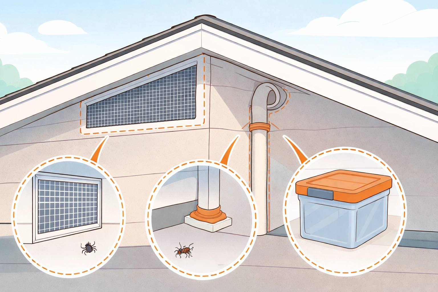 Loft pest prevention methods including vent mesh, sealed gaps, and plastic storage to stop infestations.