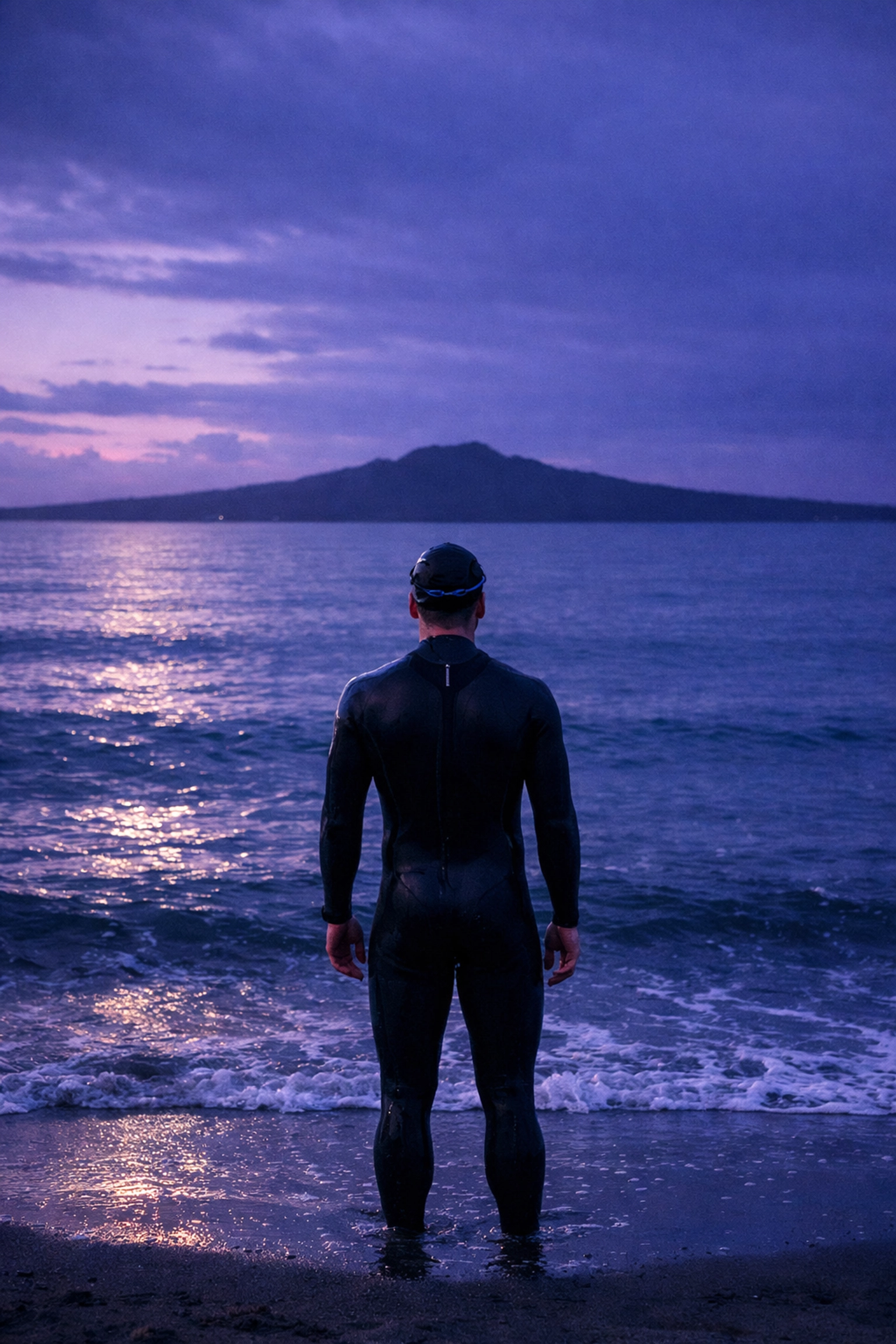 Gay ocean swimmer at dawn on Takapuna Beach Auckland before coming out
