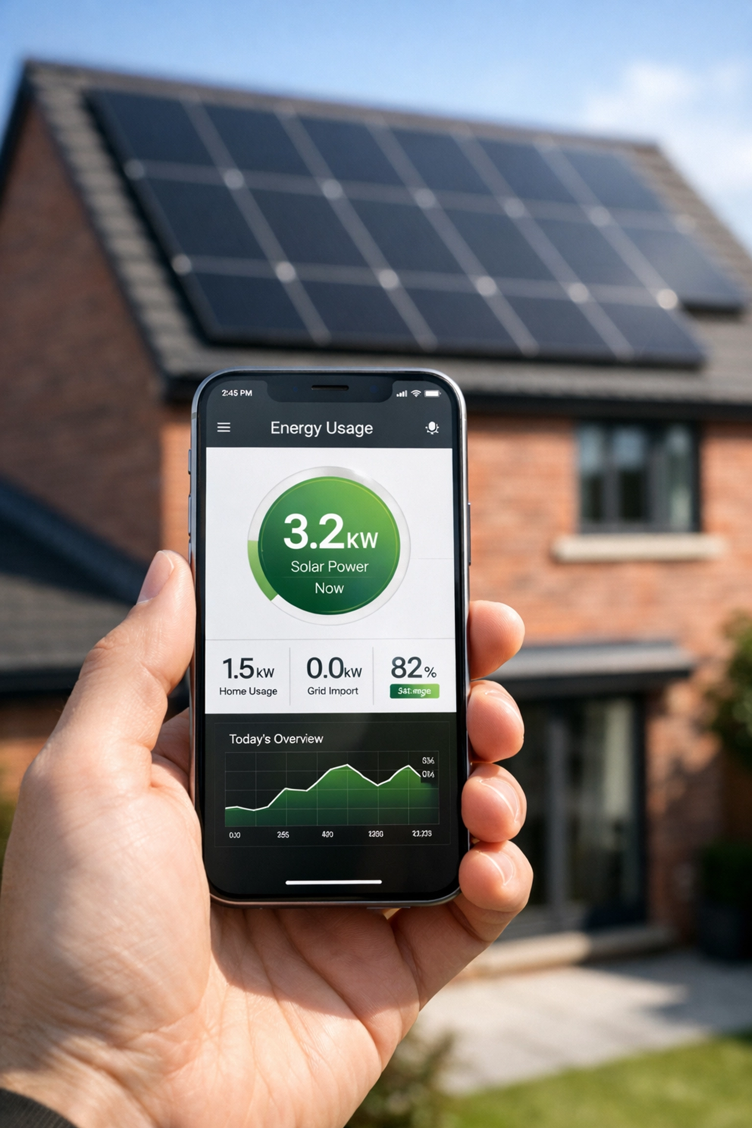 Homeowner checking solar system health and energy output via a smartphone monitoring app.