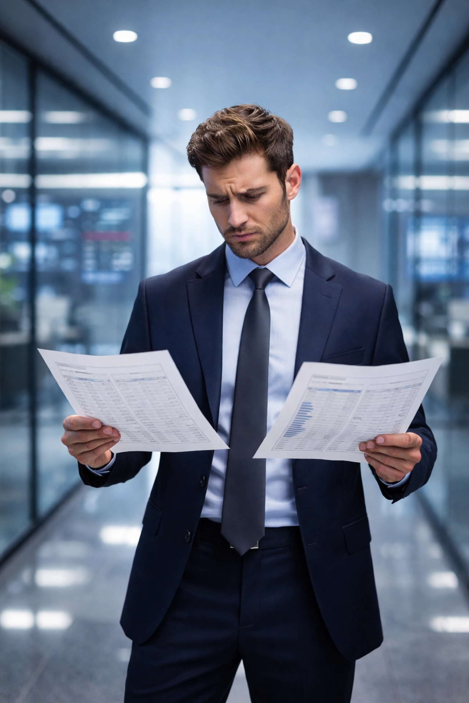 Frustrated business professional with outdated spreadsheets
