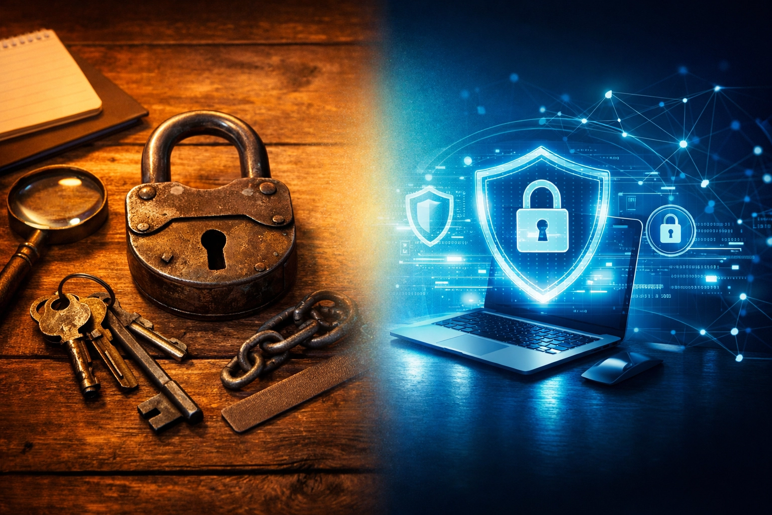 Traditional security methods versus modern AI-powered cybersecurity defenses for businesses