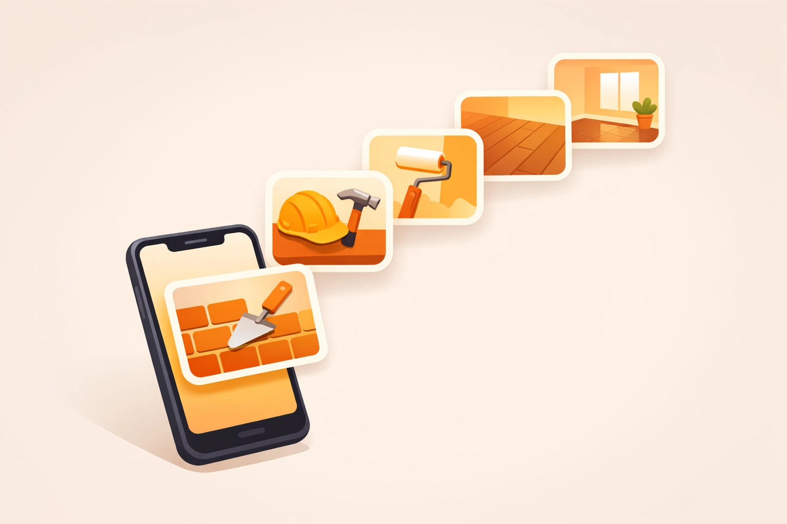 Mobile-friendly construction photo documentation timeline showing chronological project updates on a smartphone.