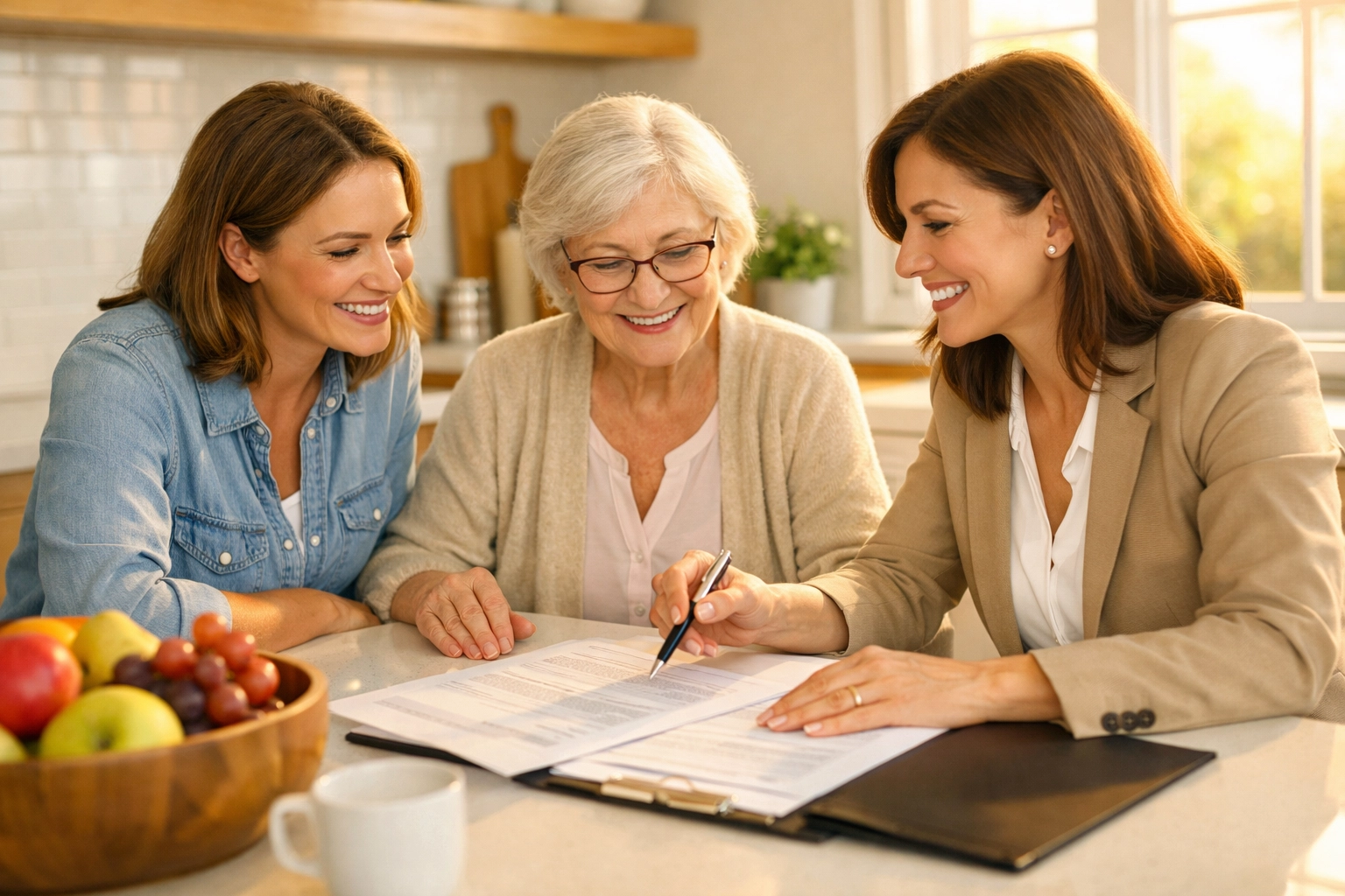 Multigenerational family meeting with senior transition advisor to plan next steps