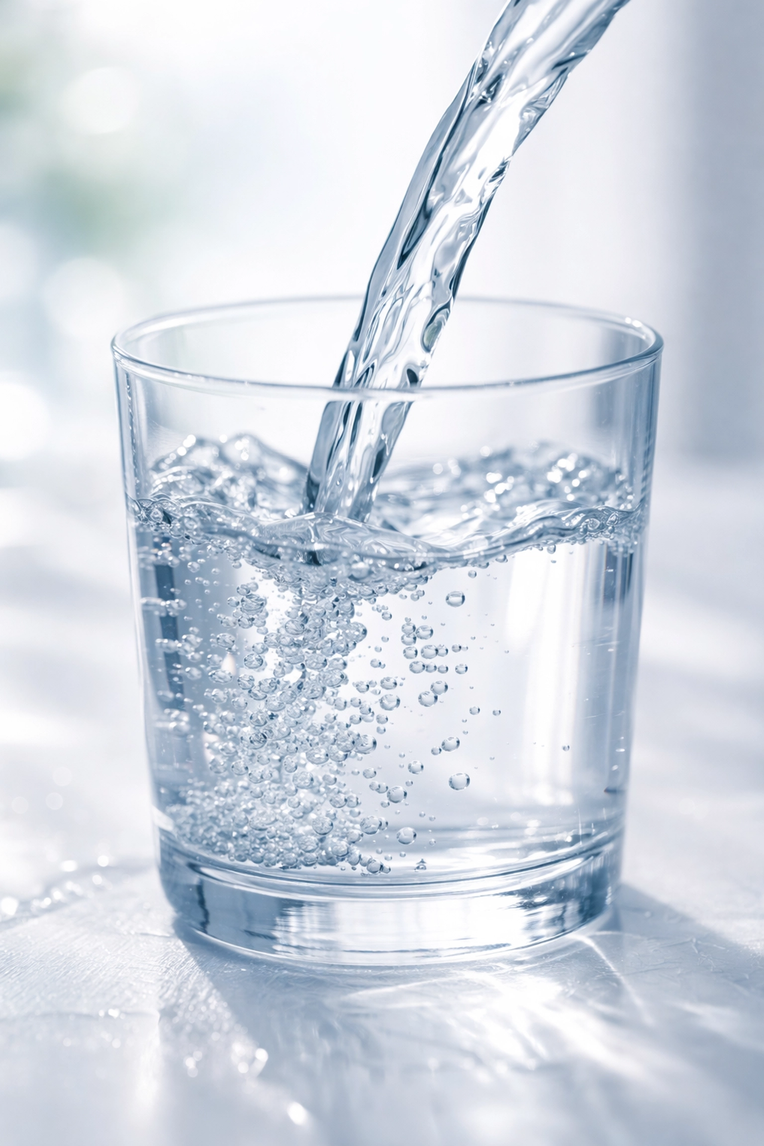 Crystal-clear water being poured into a glass, symbolizing pure, safe Sarasota home water quality