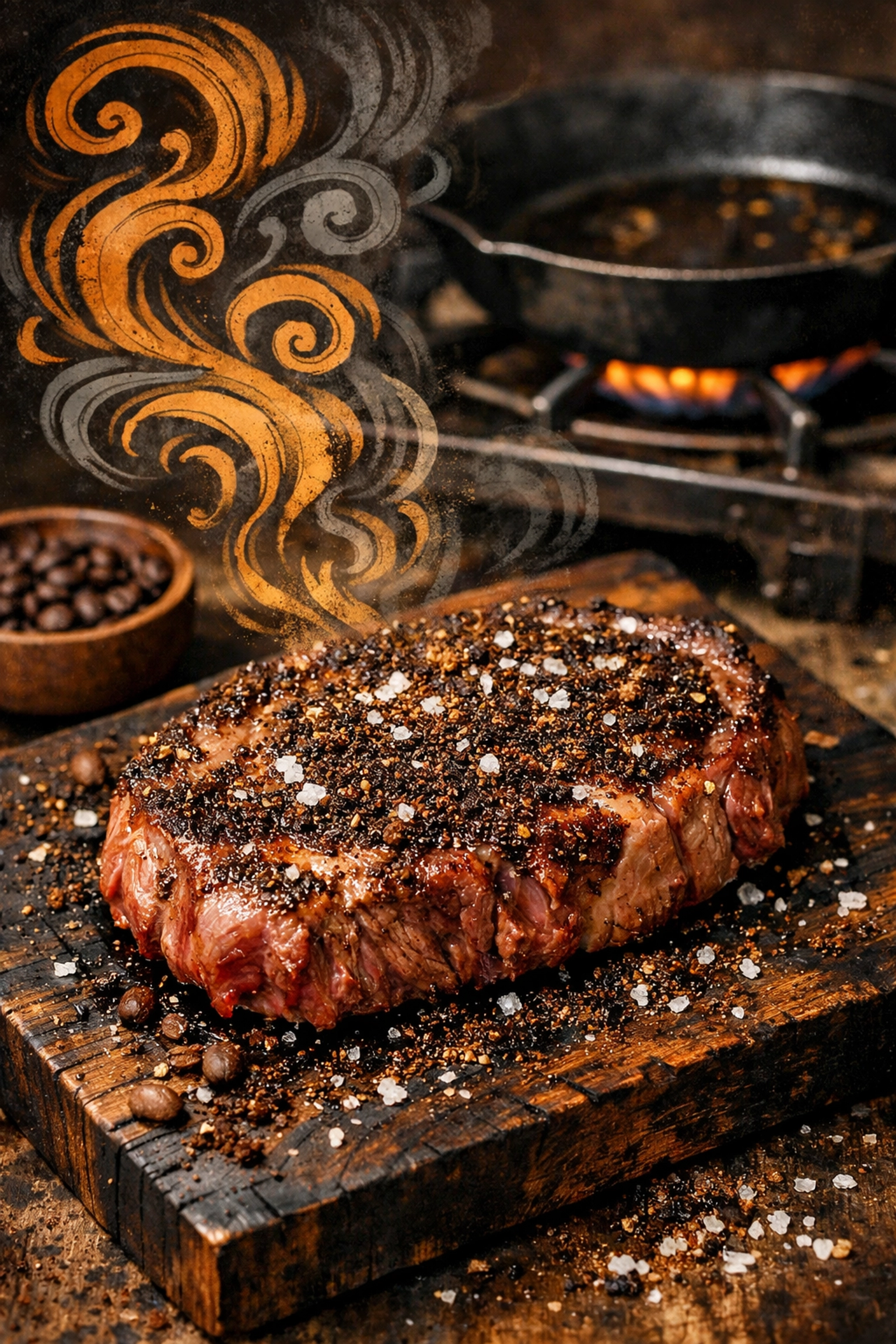 Seasoning a ribeye steak with a coffee bean dry rub for a savory recipe using coffee beans.