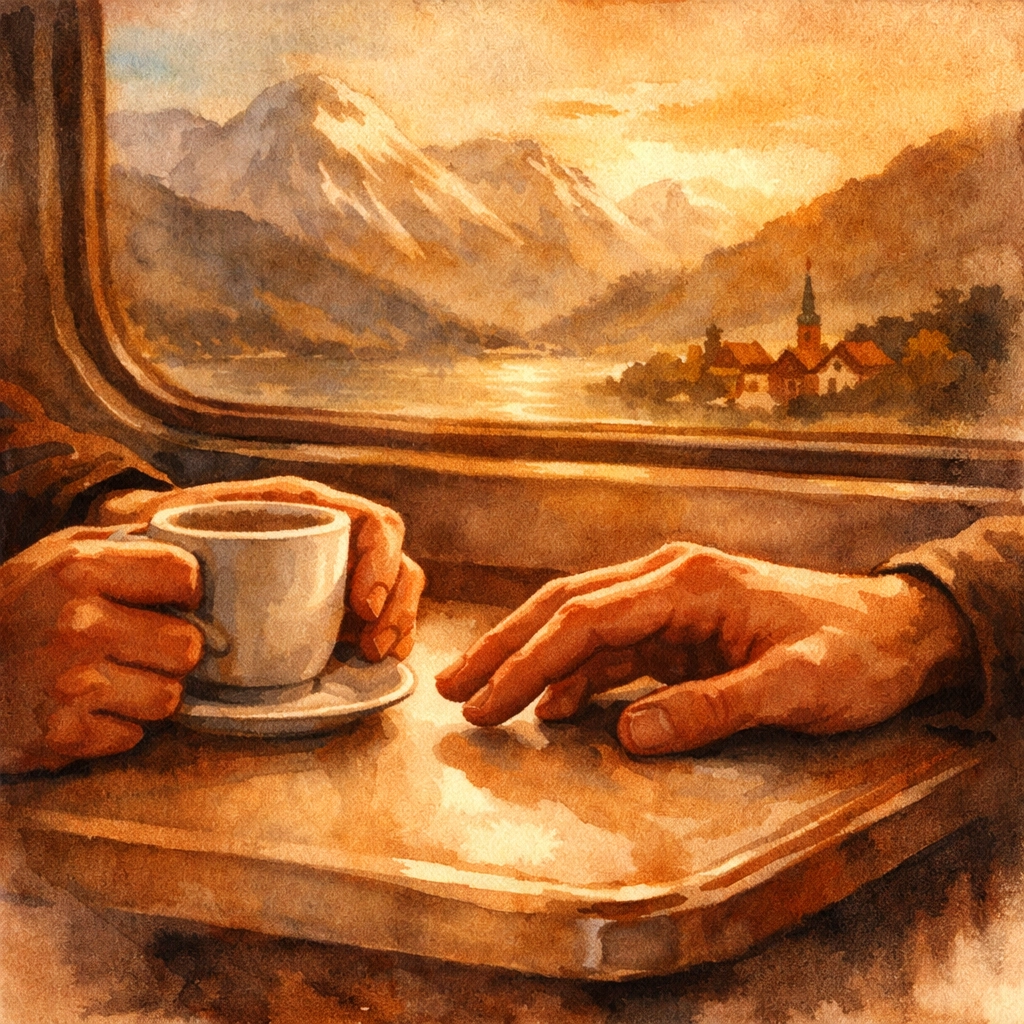 Two men's hands almost touching on train table symbolizing gay romance connection