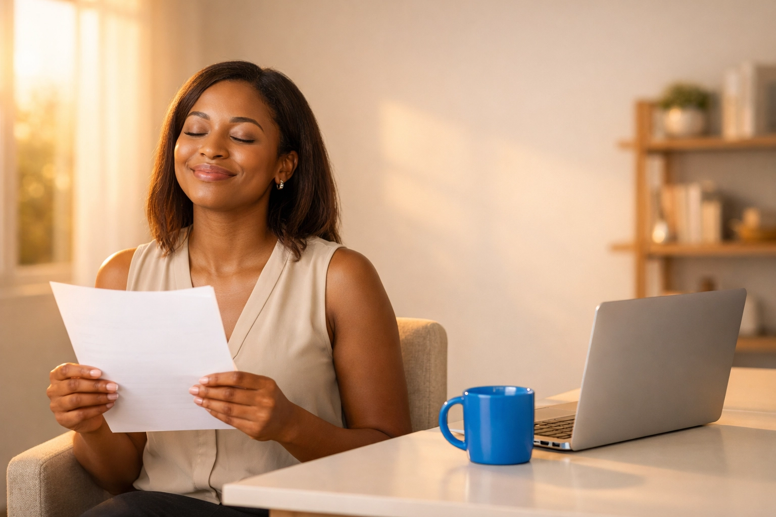 Black woman entrepreneur holding business tax preparation documents with relief after IRS S-Corp approval.