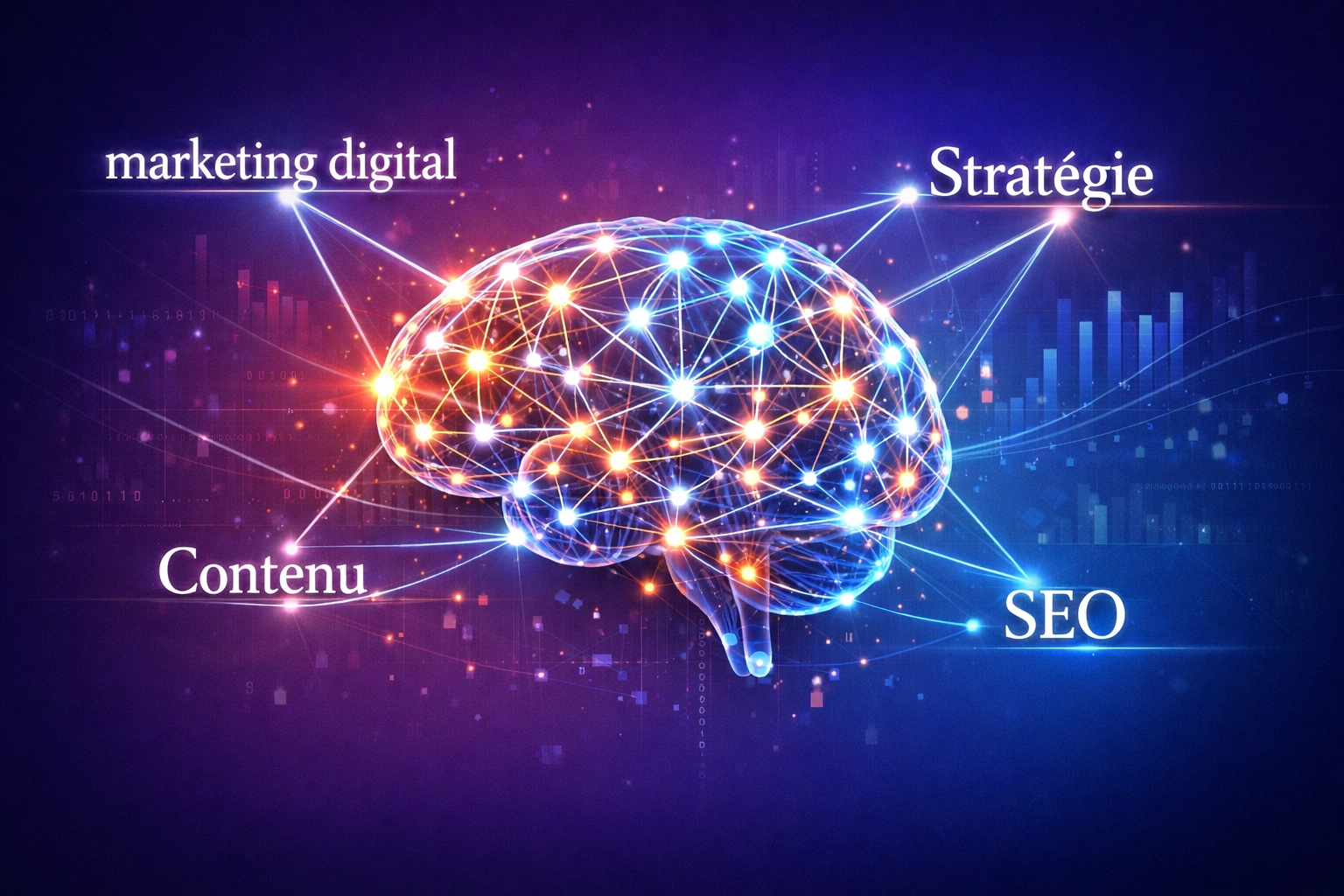 Réseau sémantique illustrant les connexions entre mots-clés et concepts pour le SEO sémantique