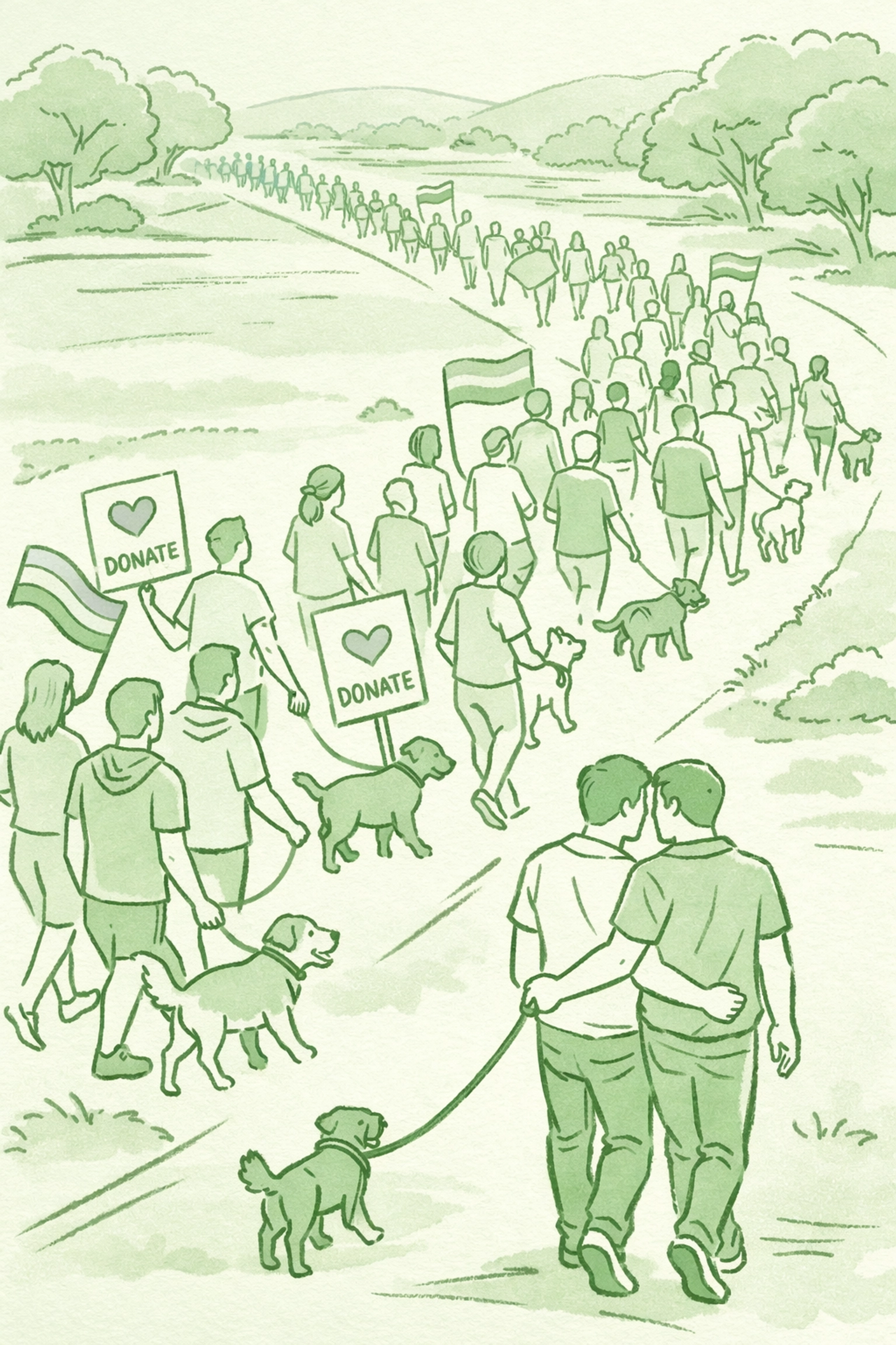 Purr-ide Parade charity walk with rainbow flags supporting local animal shelters