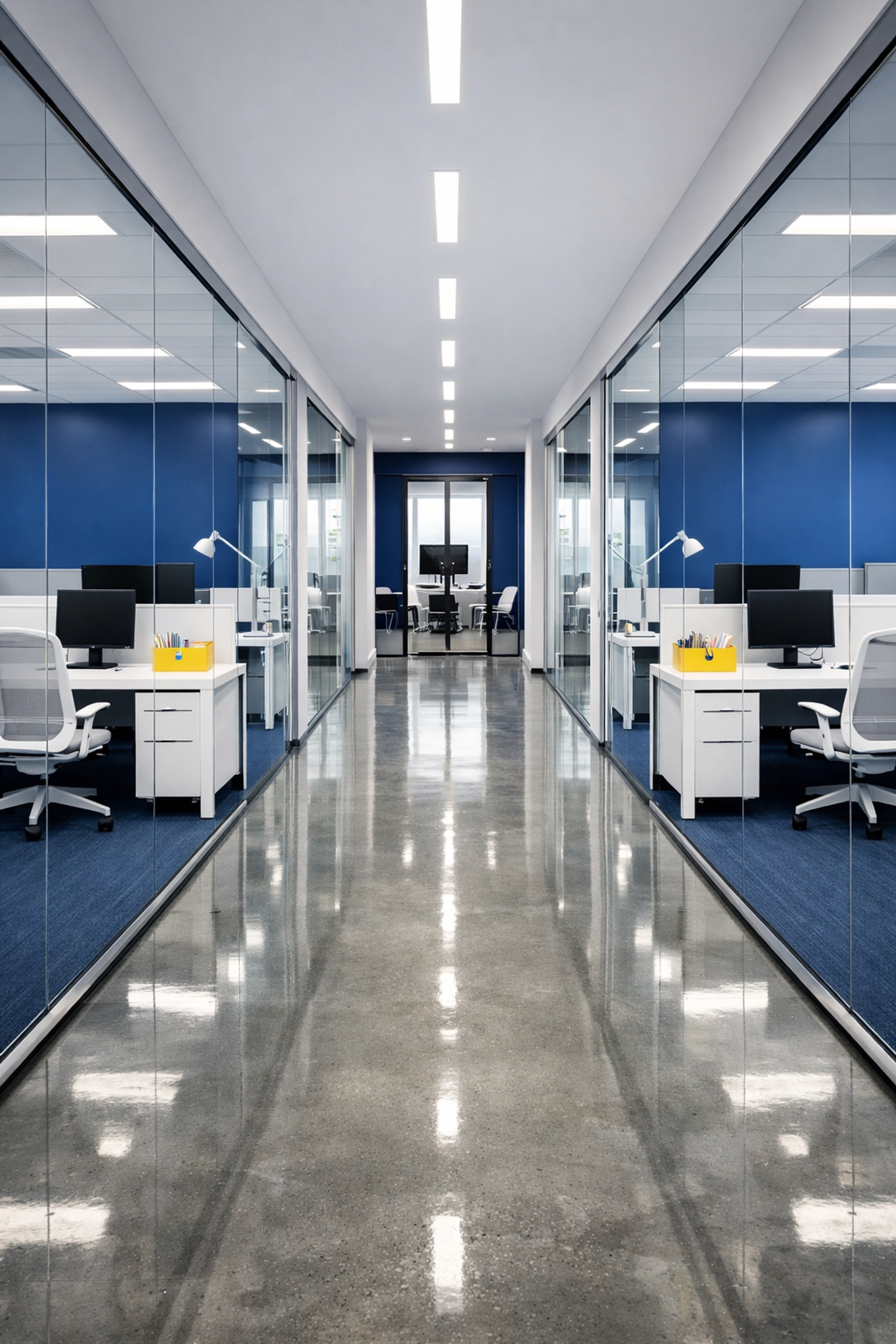 Sanitized and organized modern office workspace in Acton, MA illustrating professional commercial cleaning.
