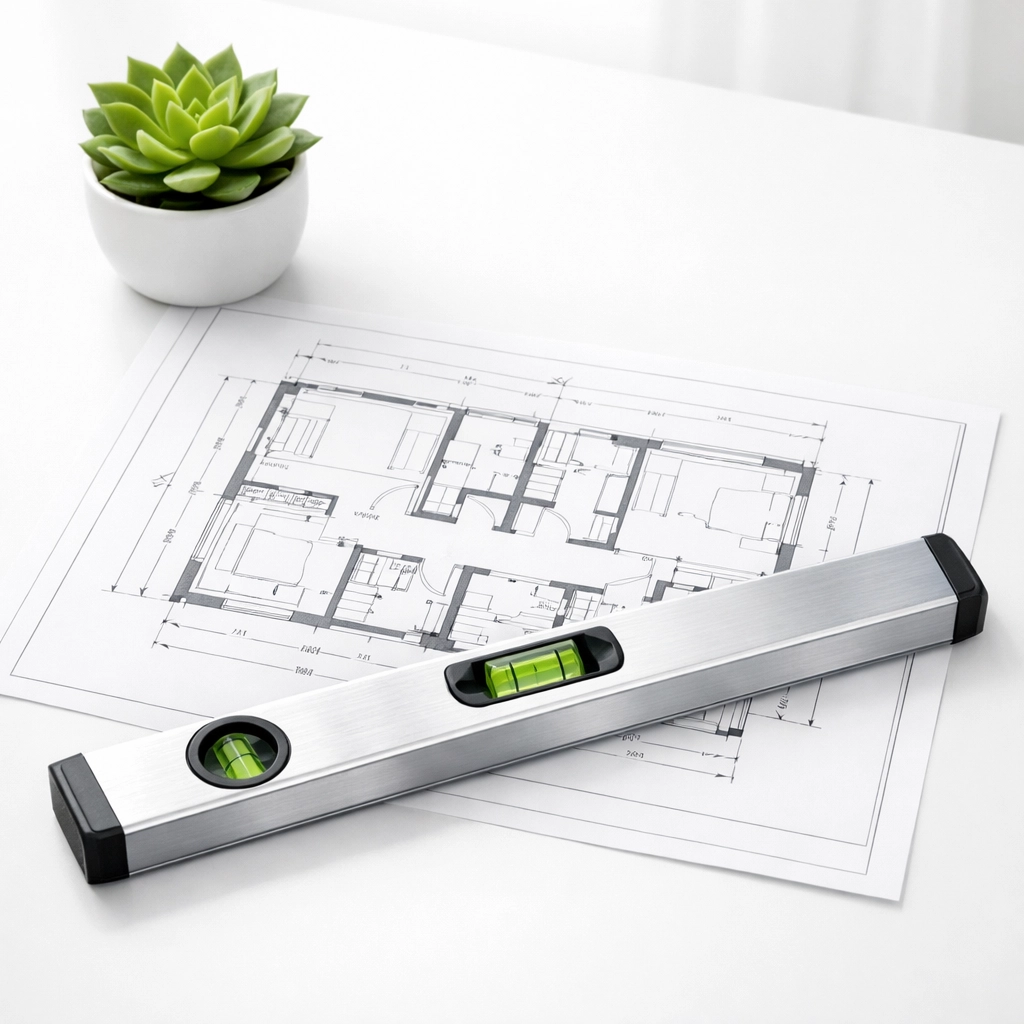 Architectural blueprints and tools for a Missouri fix and flip project planning workspace.