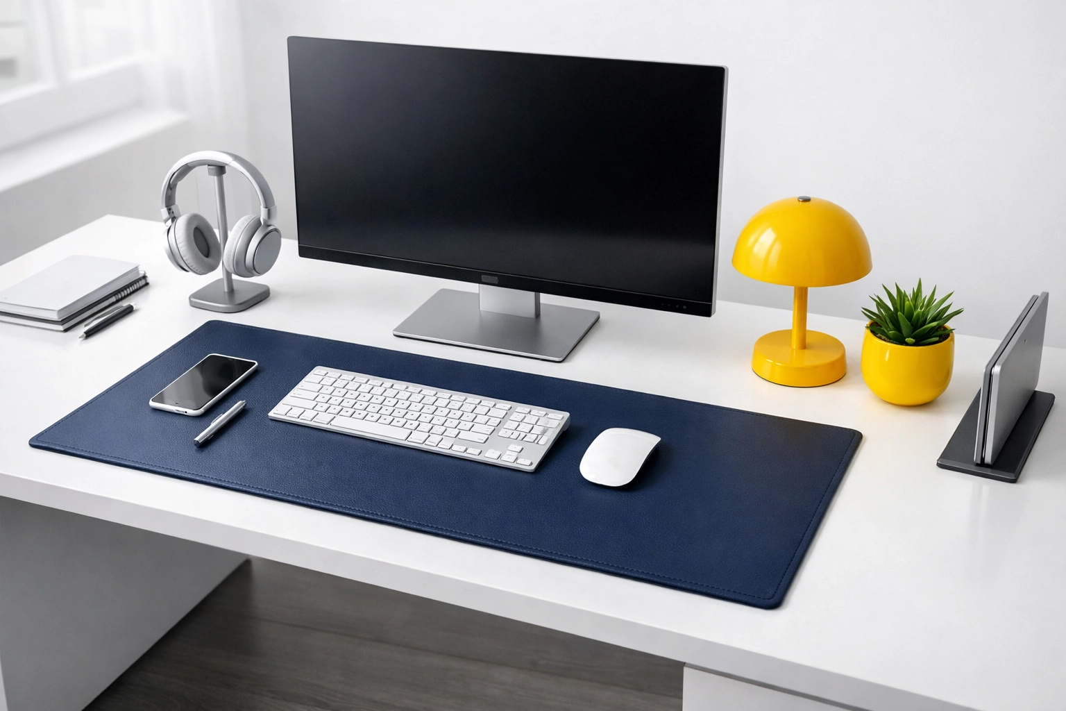 Organized minimalist office workstation promoting productivity through professional cleaning services.