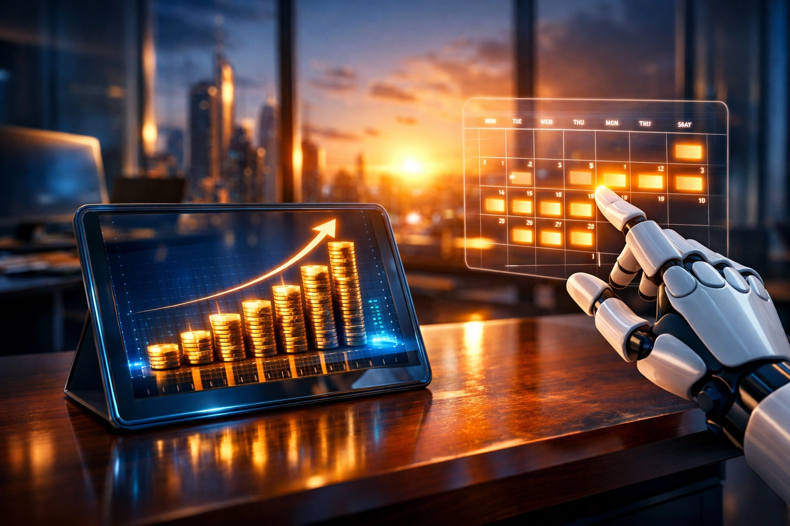 AI answering service booking appointments on a digital calendar to increase business revenue.