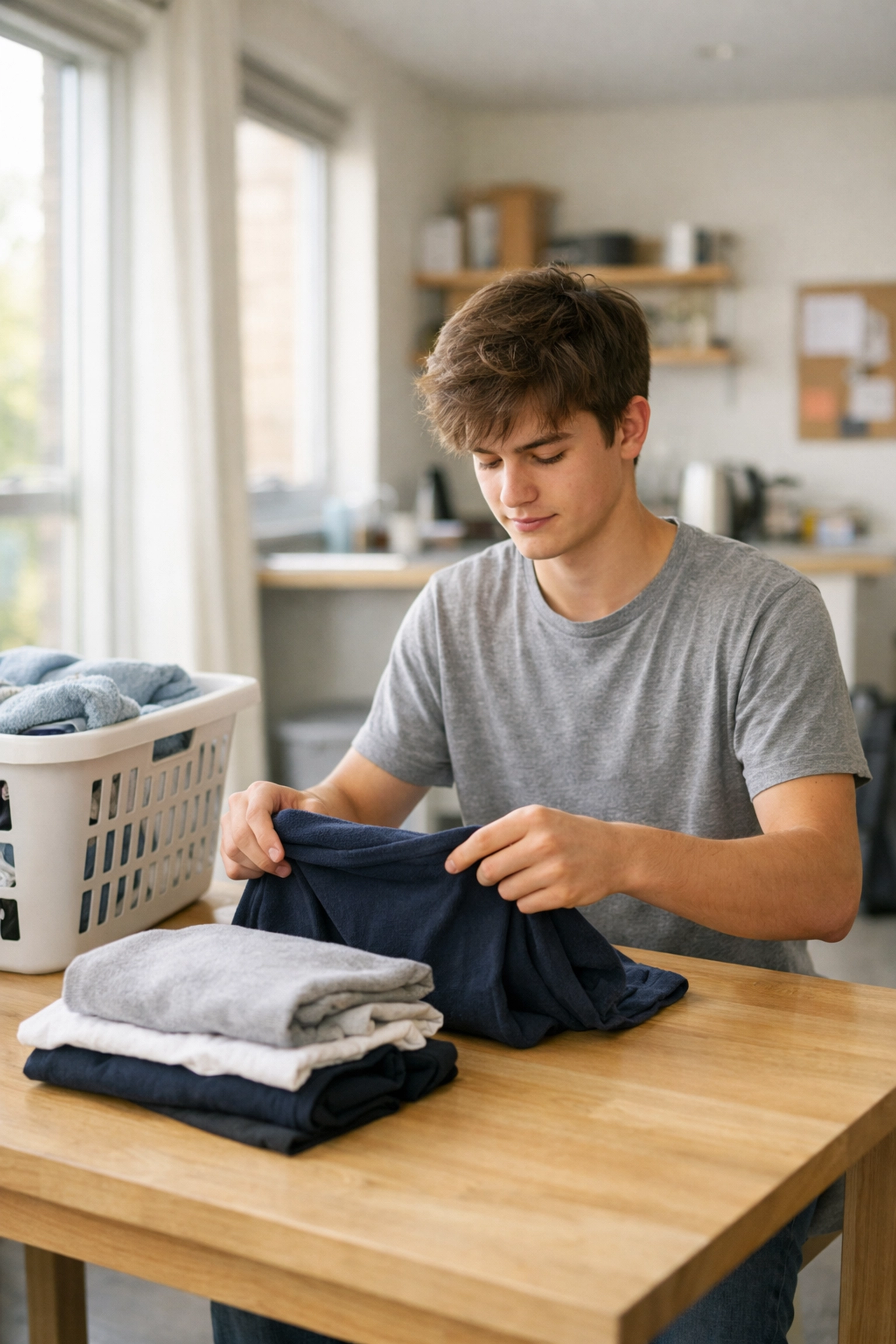High school student building independence by doing laundry during study abroad