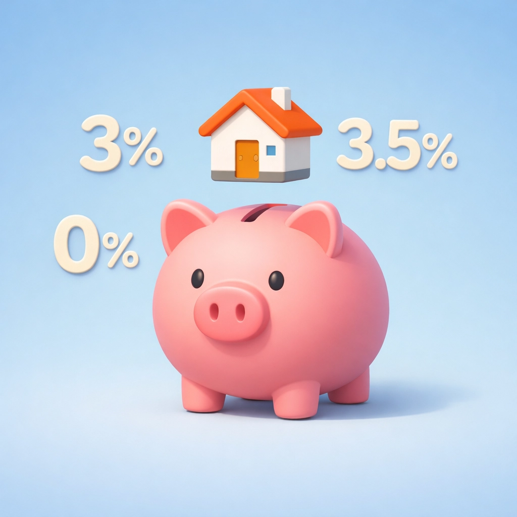 Ahorro para down payment de casa con opciones de 3%, 3.5% y 0% de pago inicial