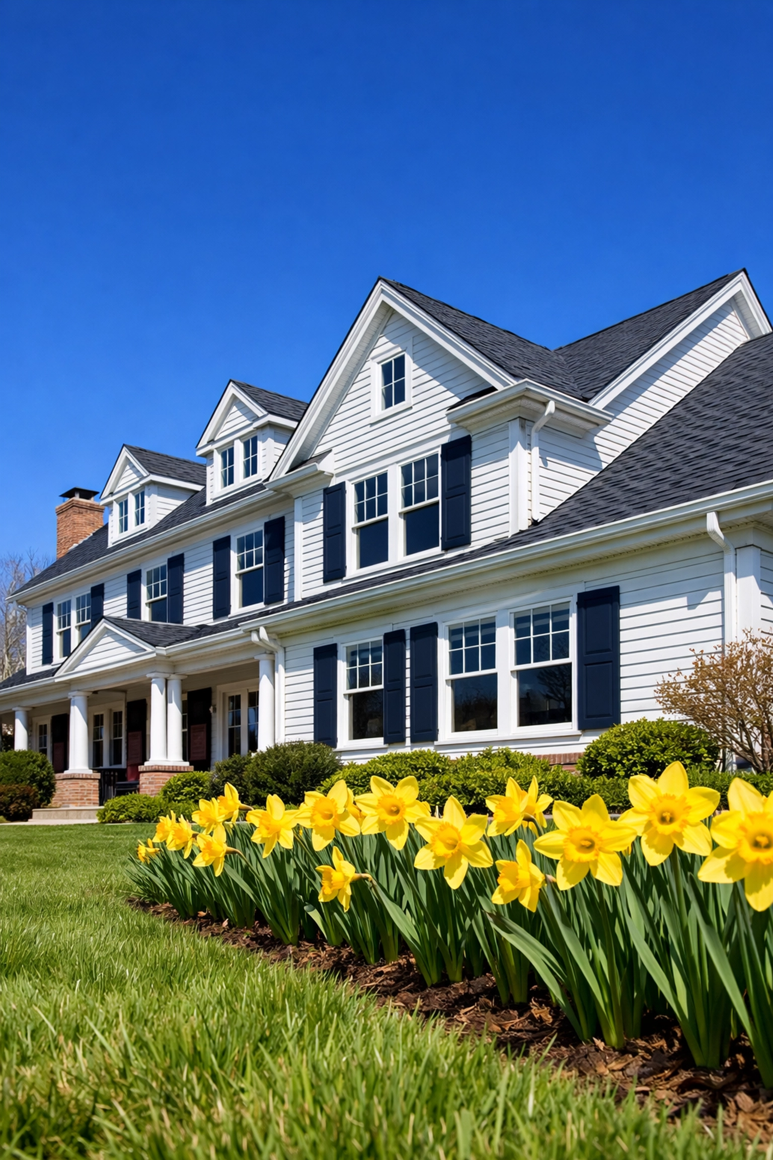 Pristine Worcester home exterior with clean gutters, part of a residential cleaning MA spring checklist.