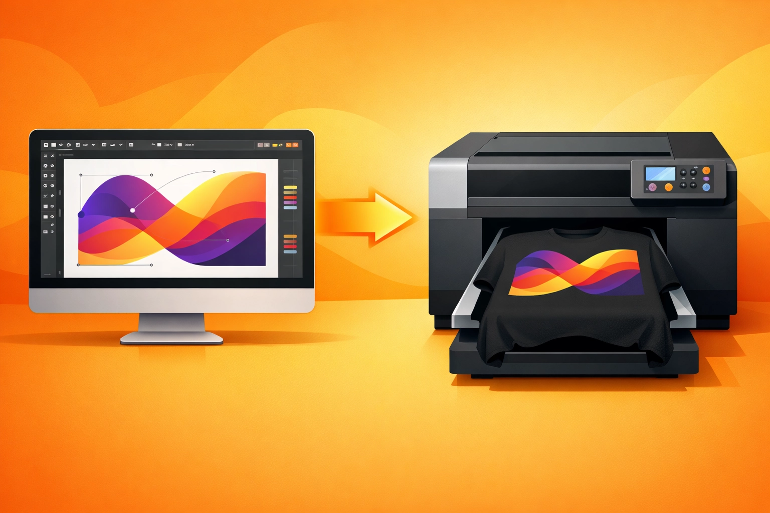 RIP software workflow converting digital design files into printed output on DTG printer