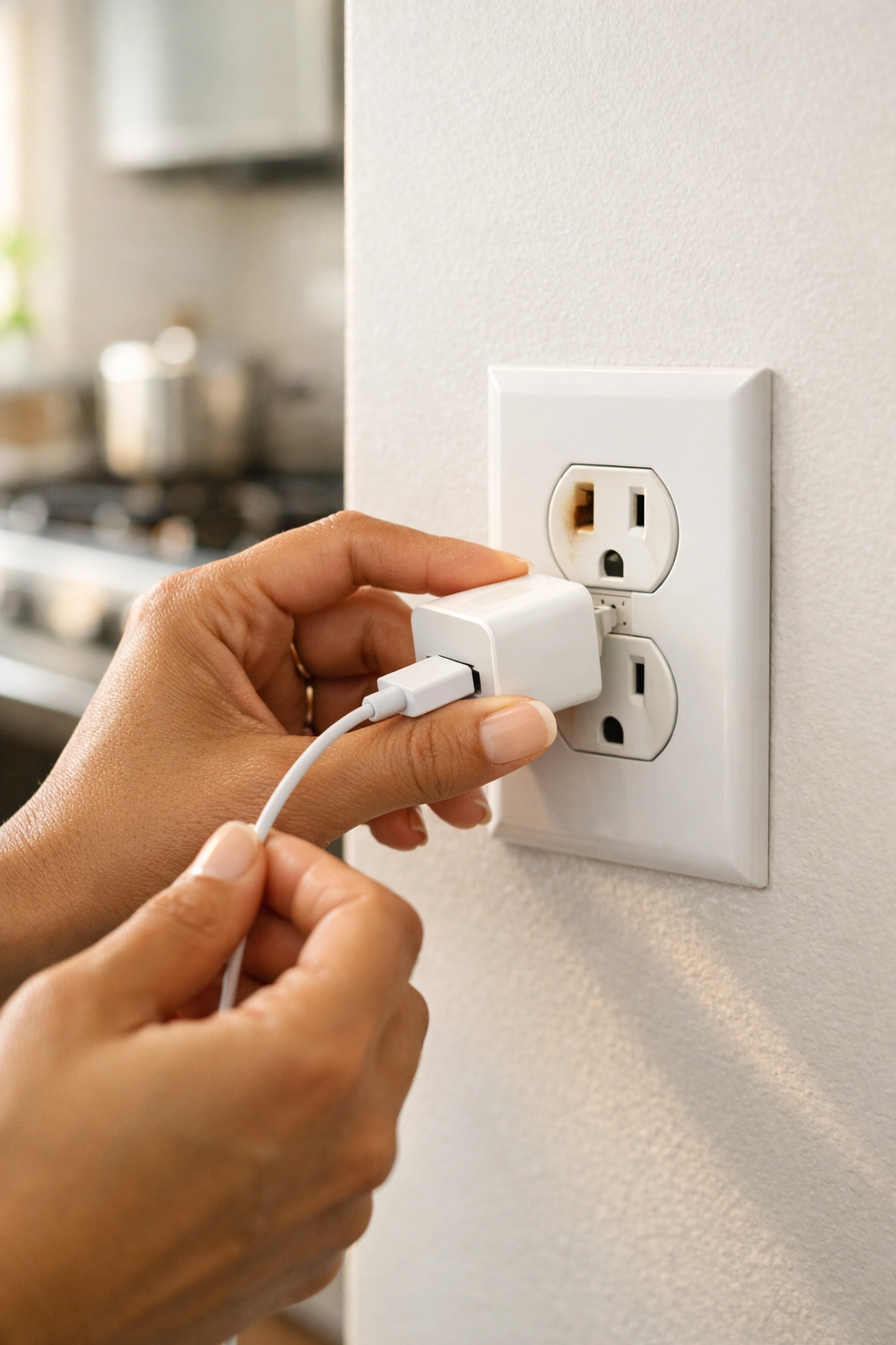 Discolored electrical outlet showing warning signs that need professional attention