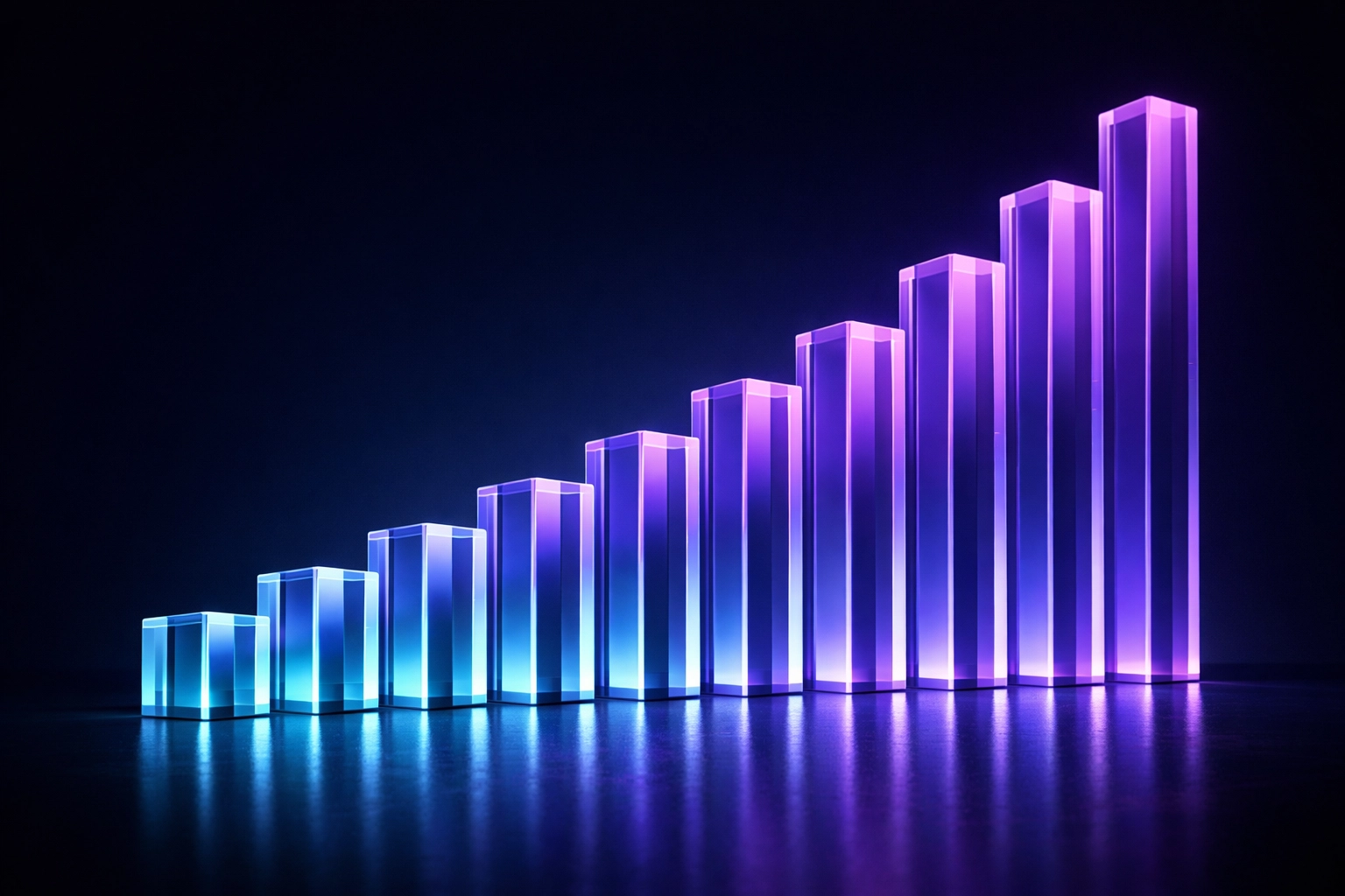 Ascending neon light pillars showing scalable web hosting for growing small businesses.