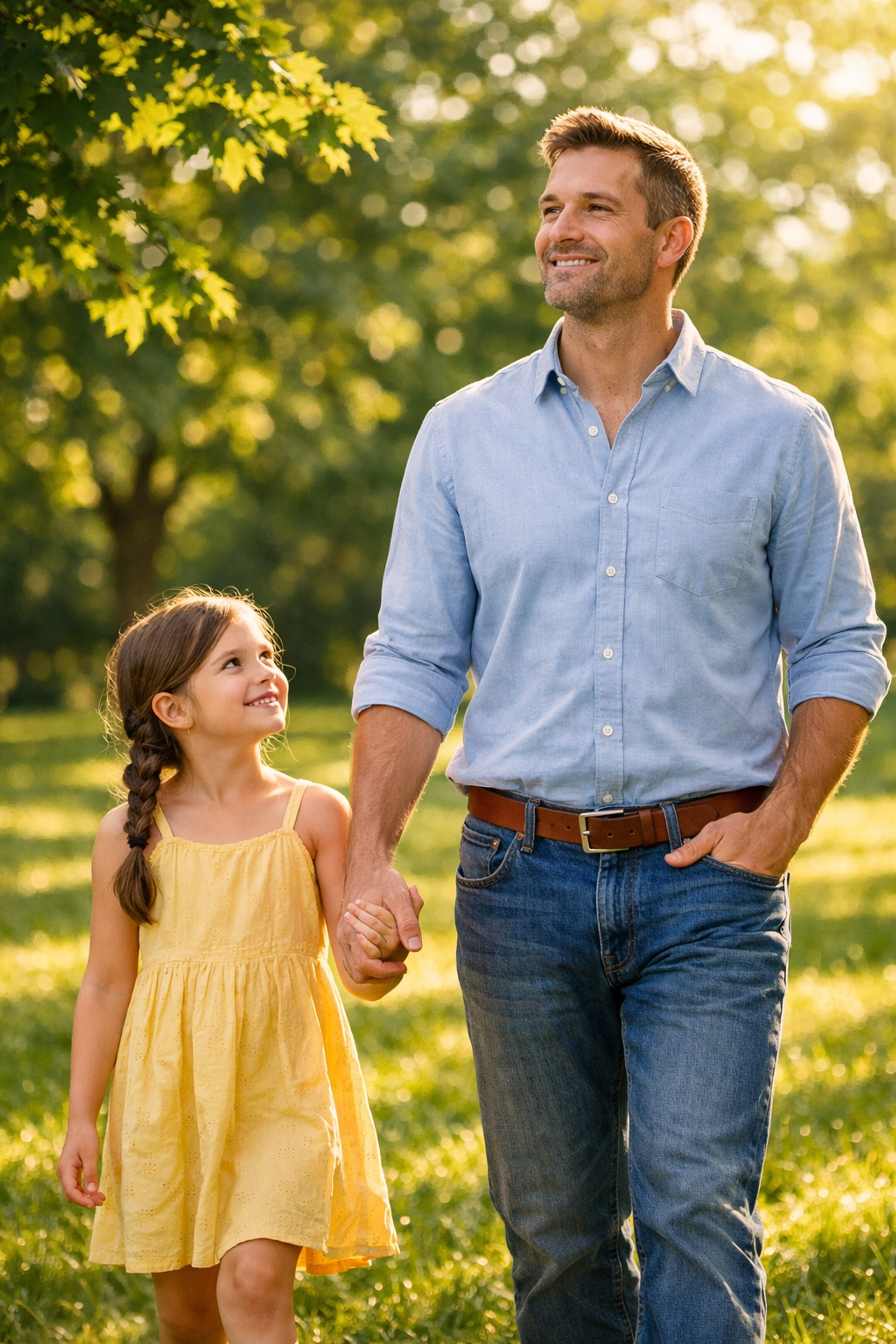 Smiling father and daughter in a park representing financial relief through a payday loan.