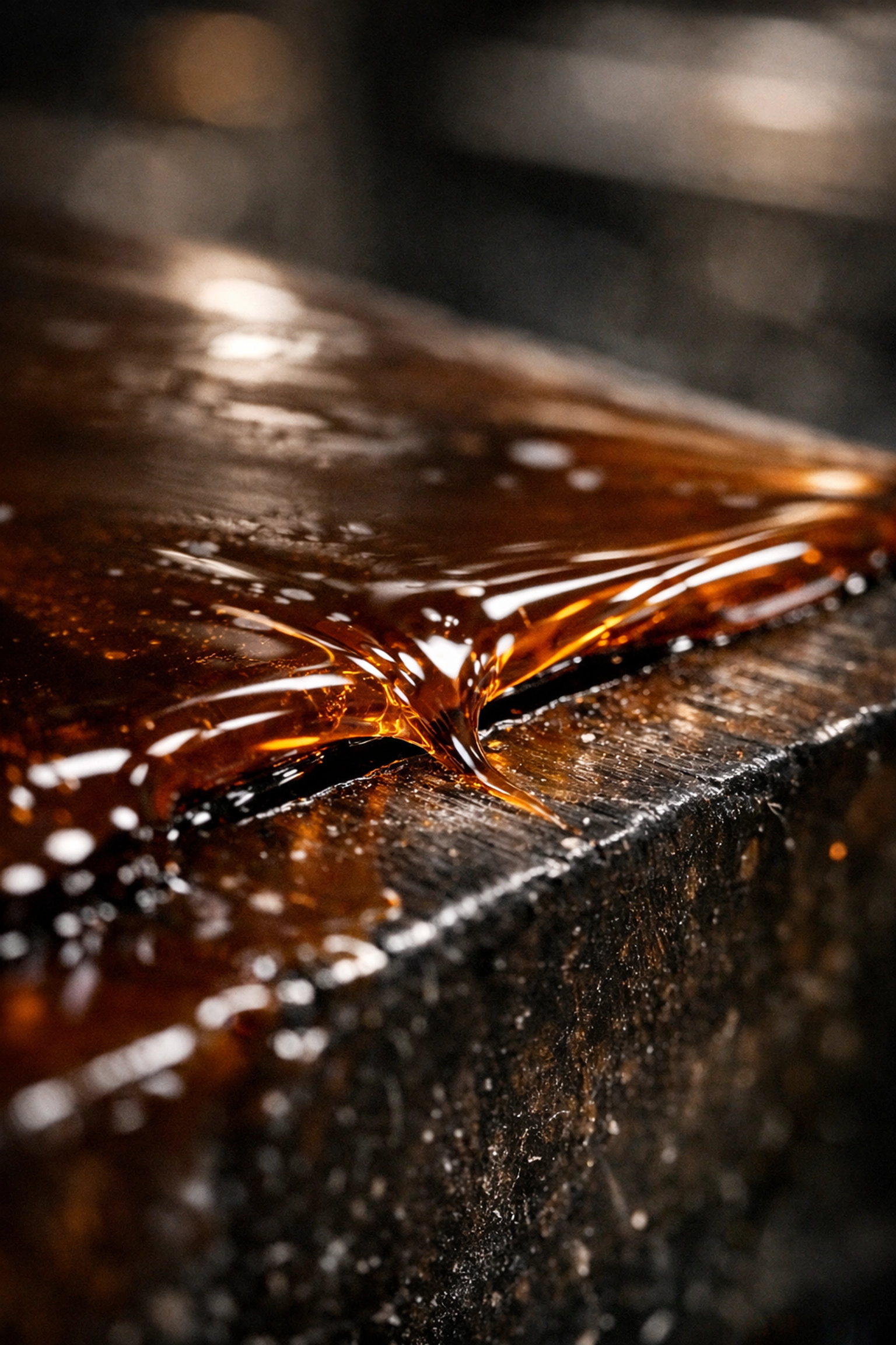 Detailed view of self-healing Dinitrol cavity wax protecting vehicle metal from corrosion.