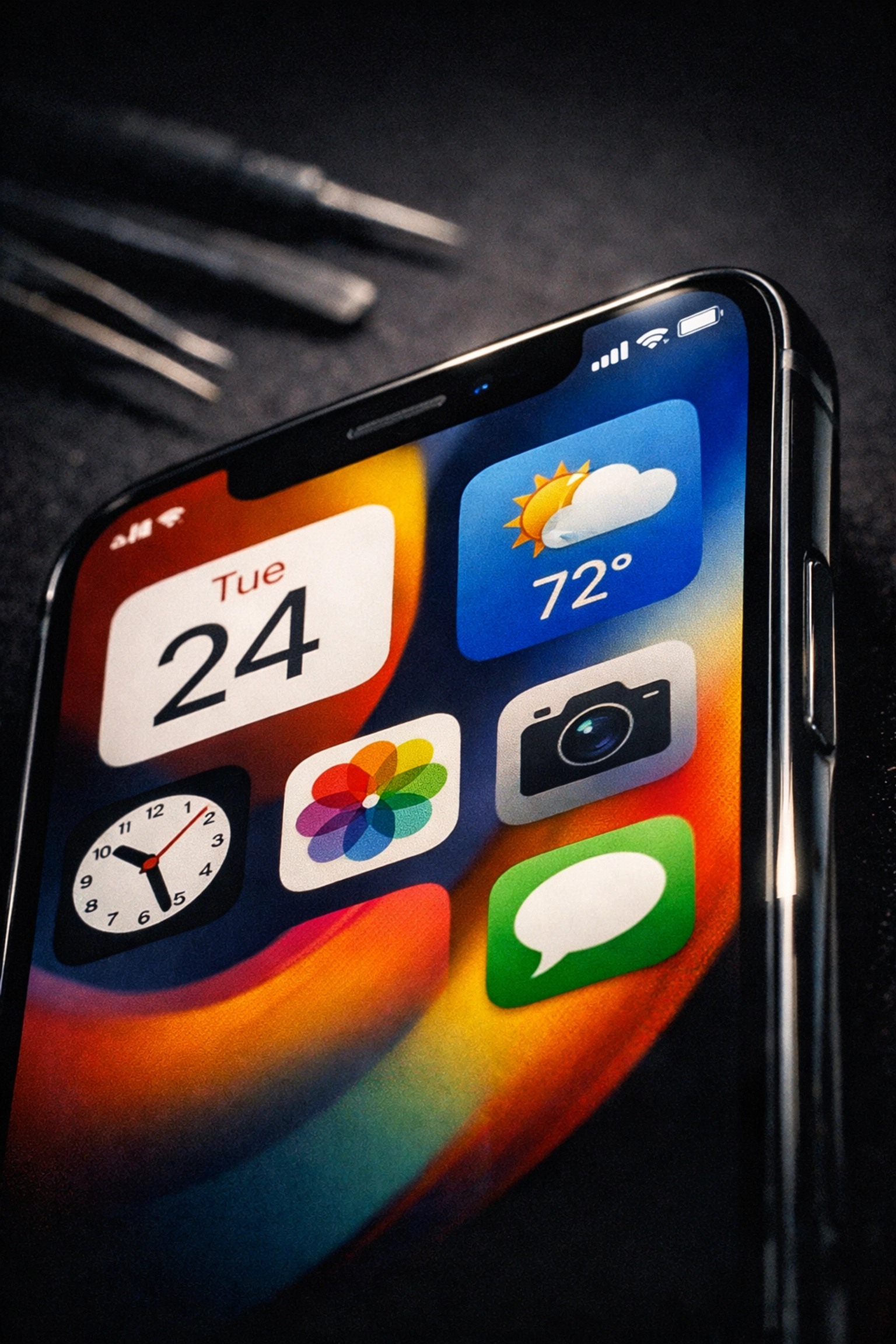 High-quality repaired iPhone screen showing crystal-clear display after NYC repair