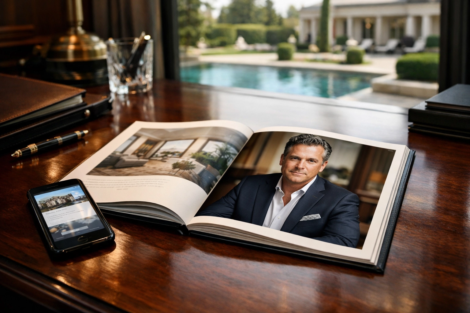 Luxury realtor headshots in a high-end office portfolio, showcasing the impact of professional executive branding.