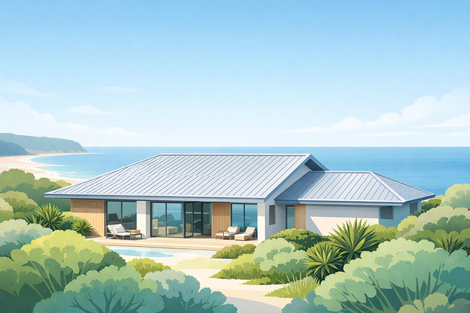 Stunning coastal home featuring premium metal roofing Northern Beaches for weather durability.