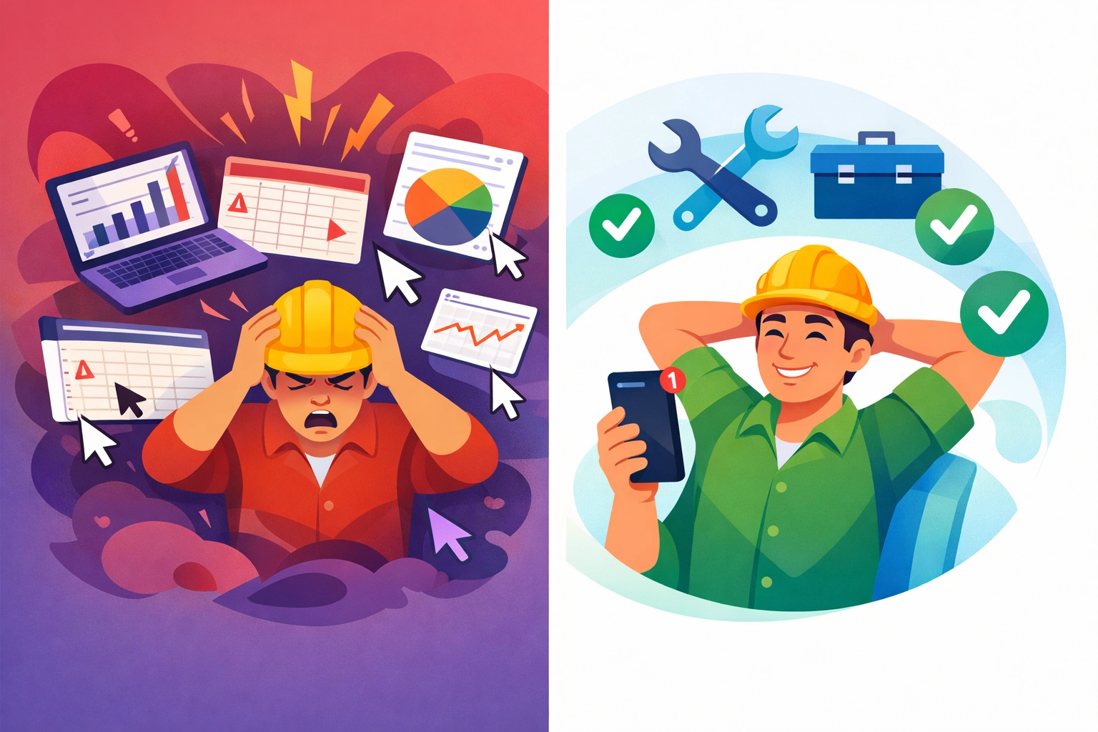 Contractor comparing complex ad management vs simplified lead generation systems