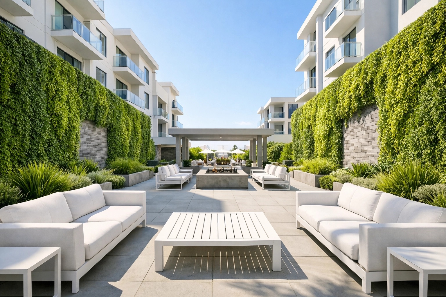 Well-maintained courtyard of a multi family property showcasing quality commercial real estate management and scaling.