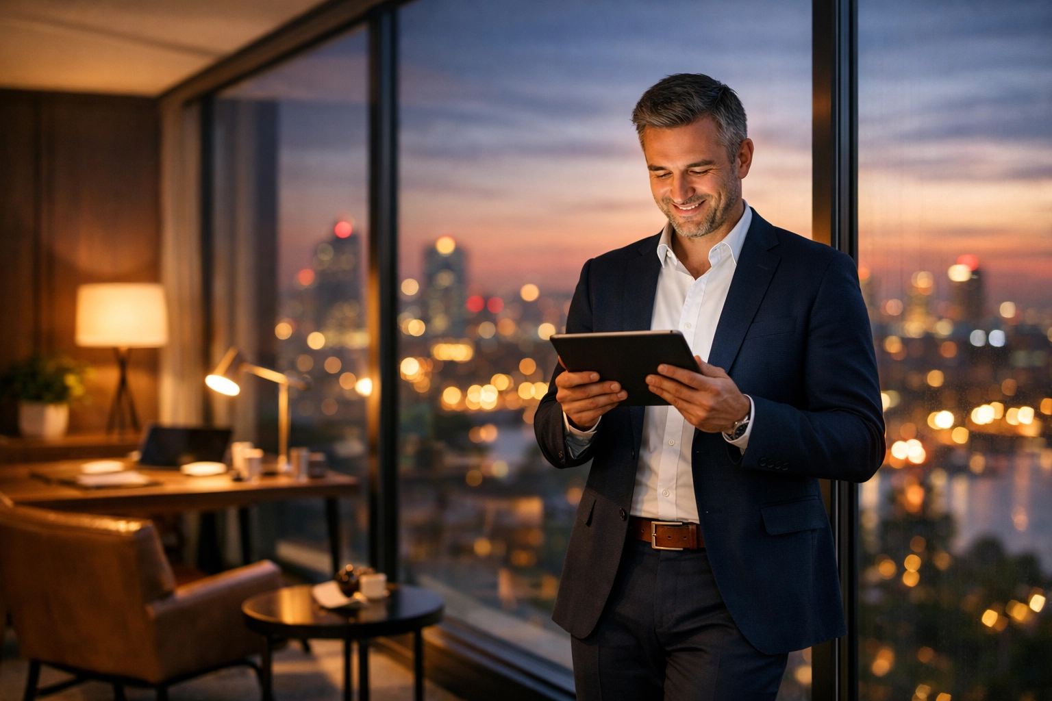 Successful business owner using automated follow up systems to scale his small business efficiently.