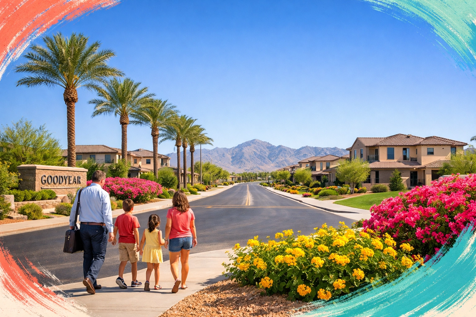 Family relocating to Goodyear Arizona master-planned community with mountain views Family relocating to Goodyear Arizona master-planned community with mountain views