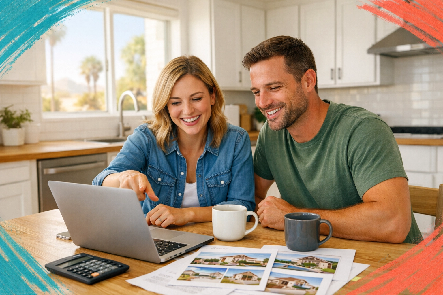 Couple reviewing home offer and negotiating terms in Peoria AZ balanced housing market