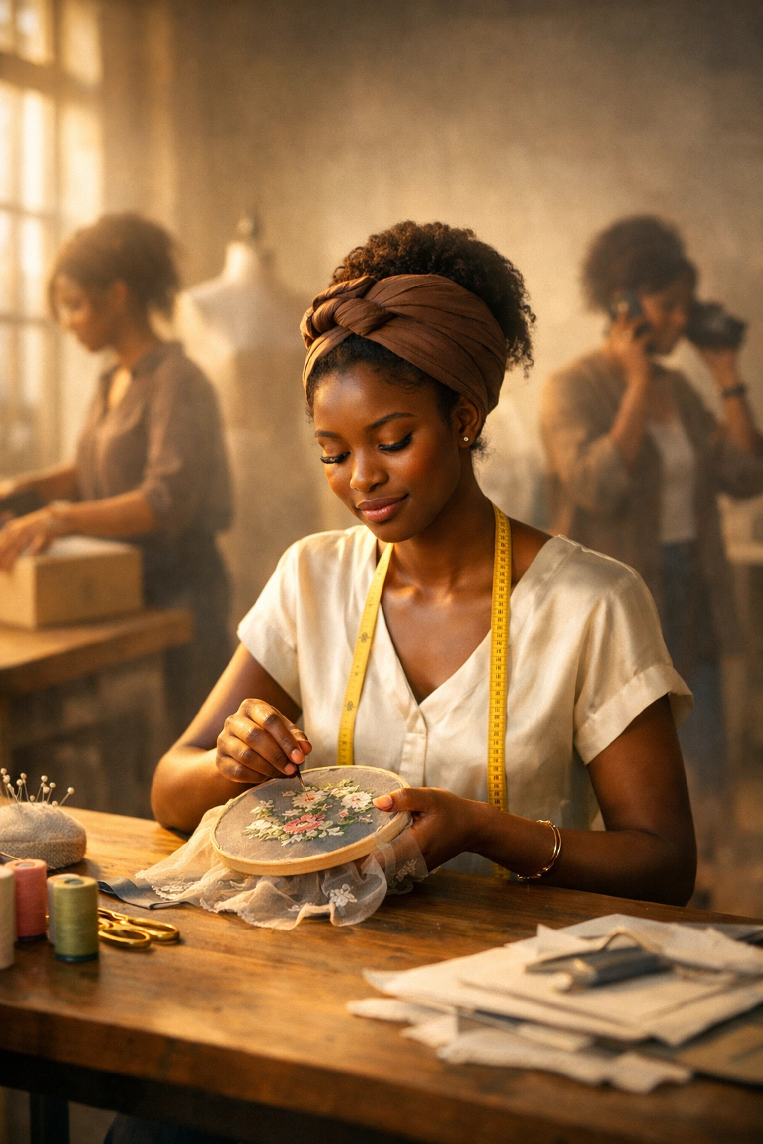 Creative founder in her studio focusing on design while using a business accelerator to scale.