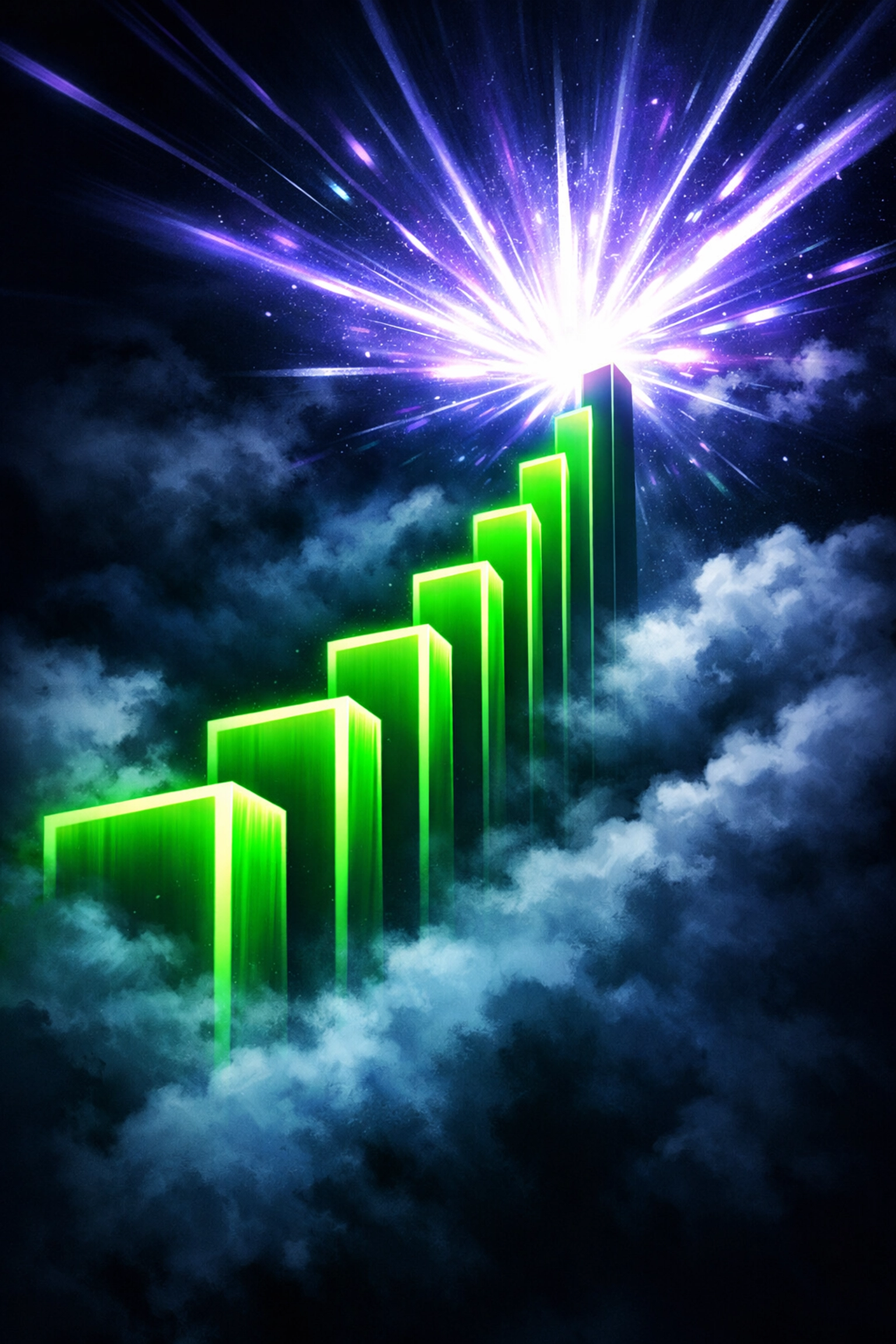 A glowing digital staircase representing measurable ROI from AI automation breakthroughs.