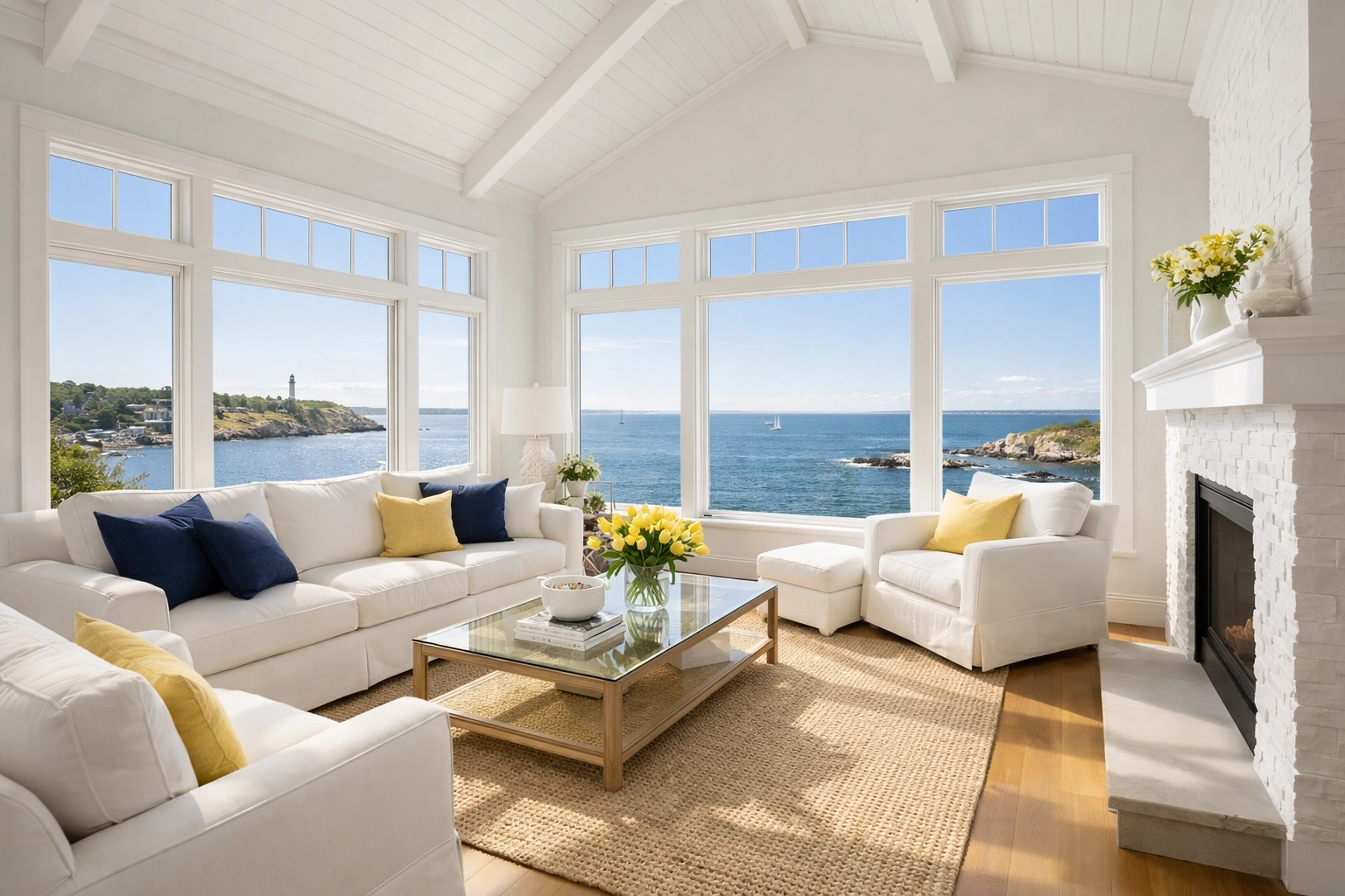 A bright, allergen-free Marblehead living room maintained by professional weekly house cleaning services.