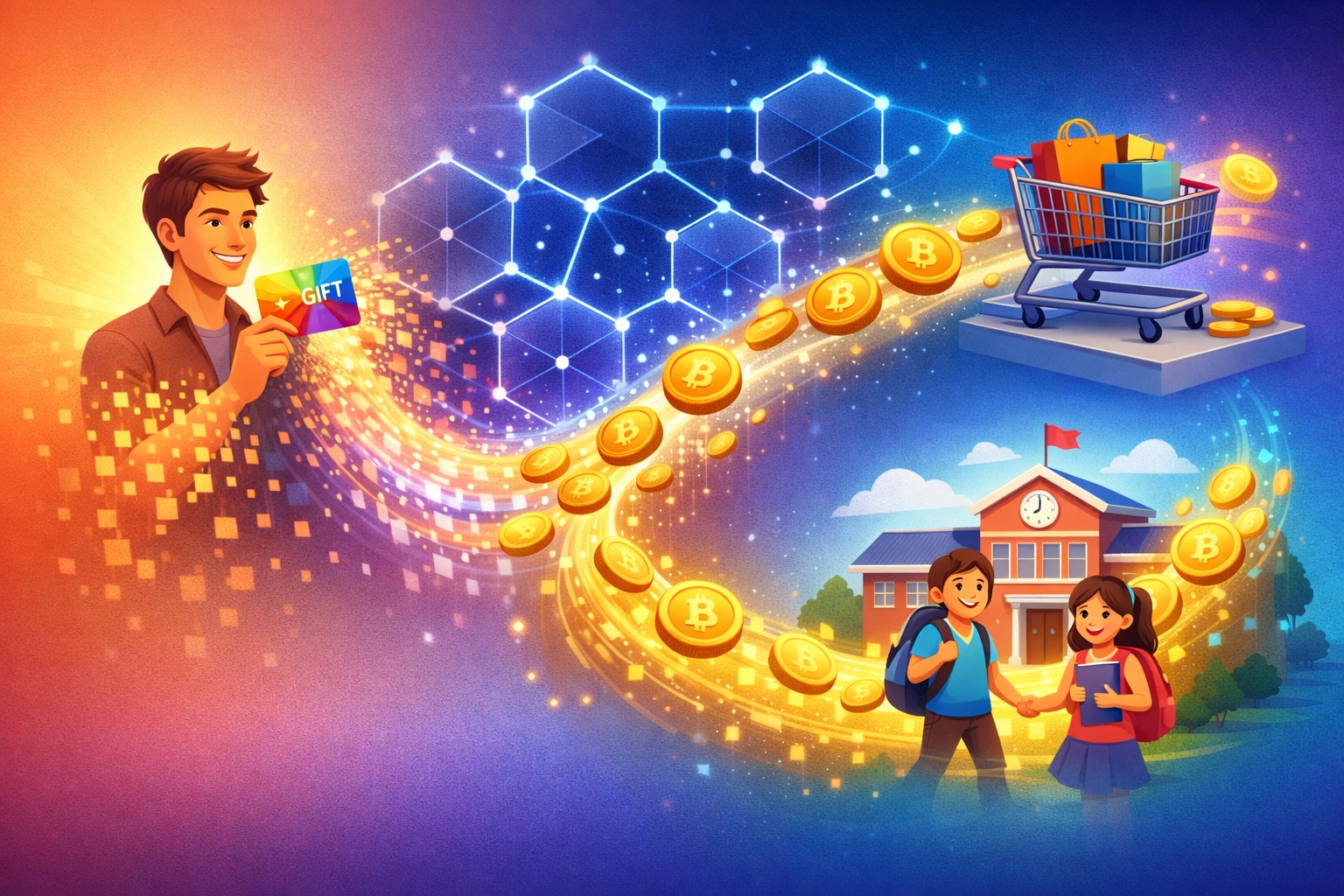 Gift card crypto purchase converting to Larecoin with automatic charity donation routing