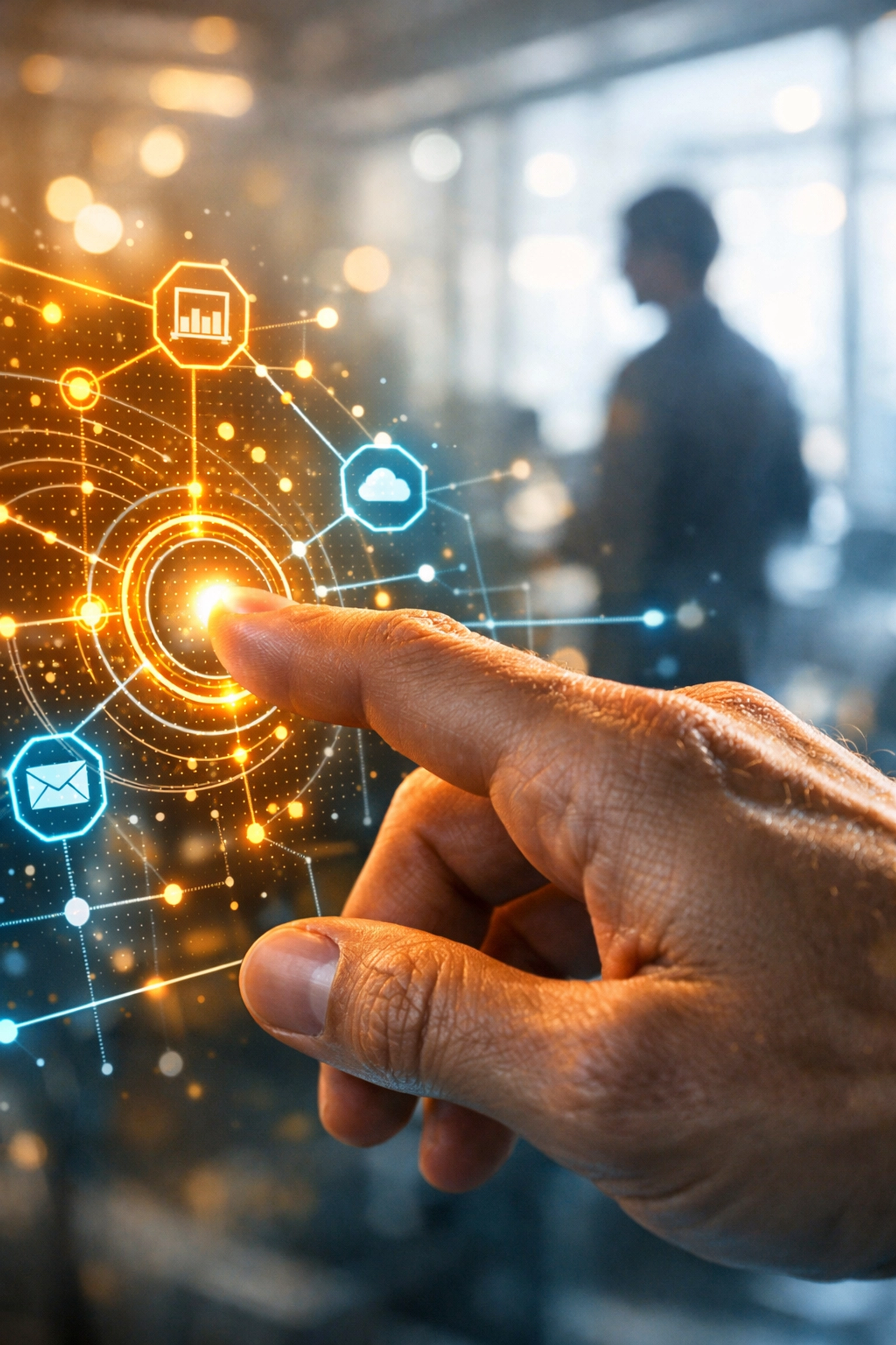 Mitarbeiter nutzt moderne KI-Tools nach einer praxisnahen Weiterbildung für KMU