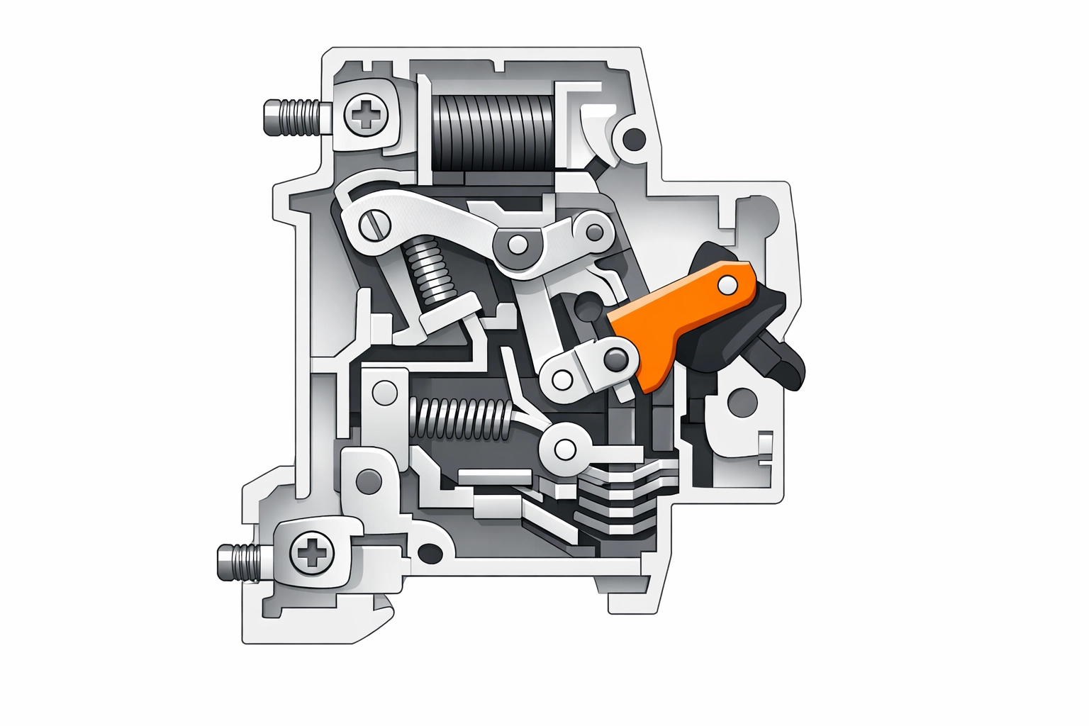 Technische Illustration eines Leitungsschutzschalters für geprüfte Sicherheit beim E-Befund Wien.