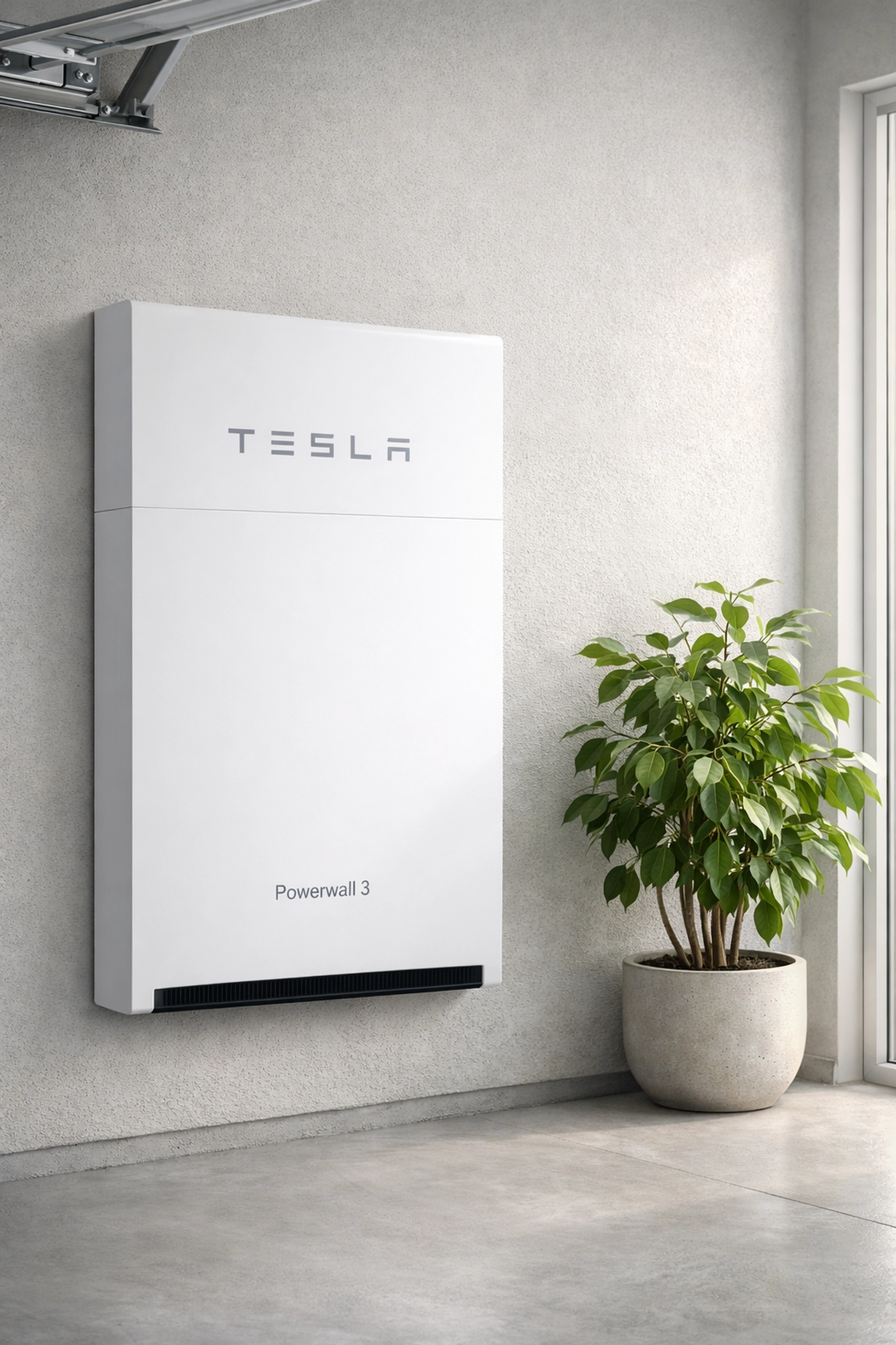 Tesla Powerwall 3 home battery installed in a modern garage for whole-home backup power in Bournemouth.