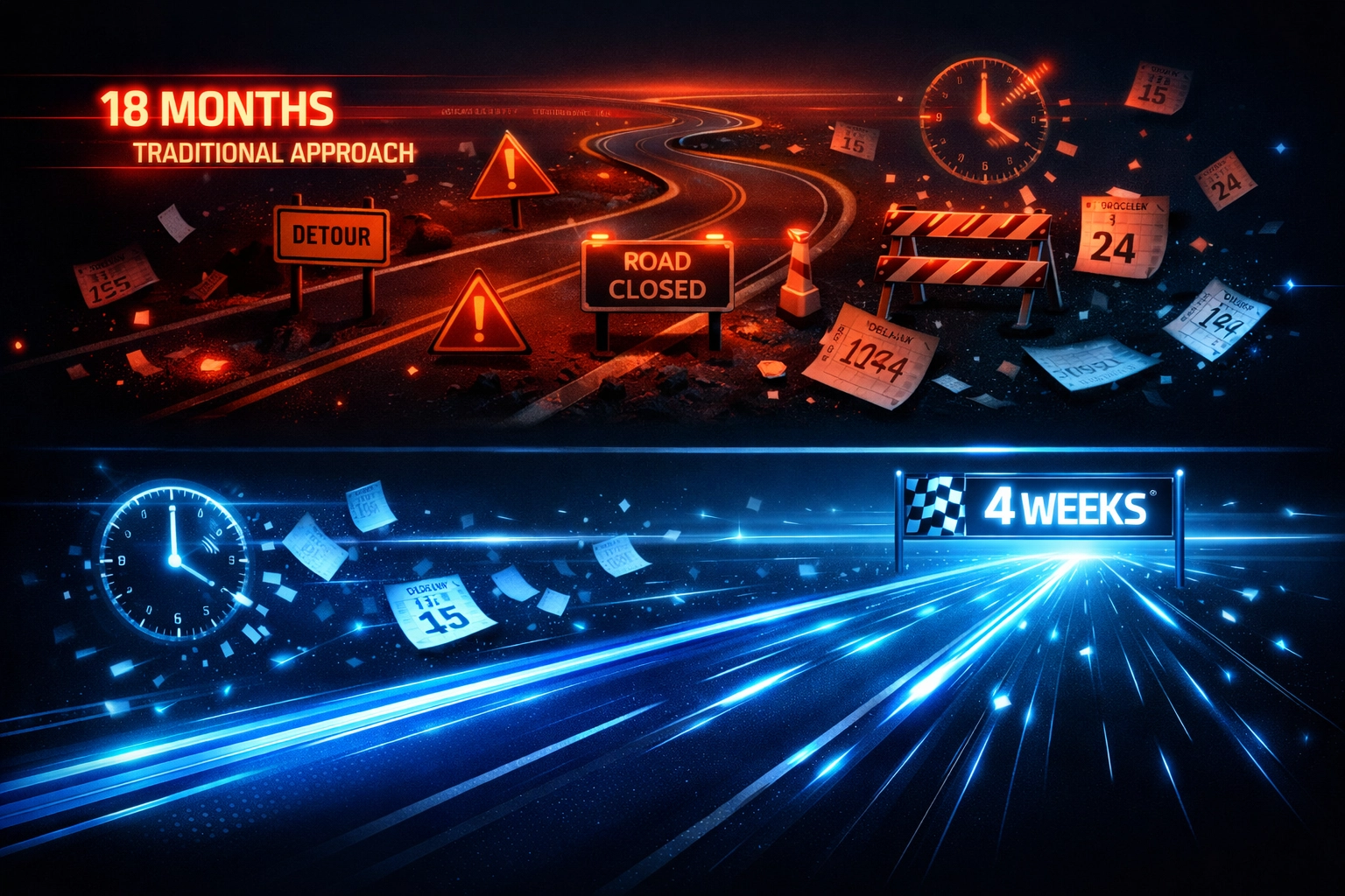 CMMC implementation timeline comparison: 18-month traditional consulting vs 4-week CPE Level 2 deployment