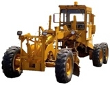 A yellow construction grader