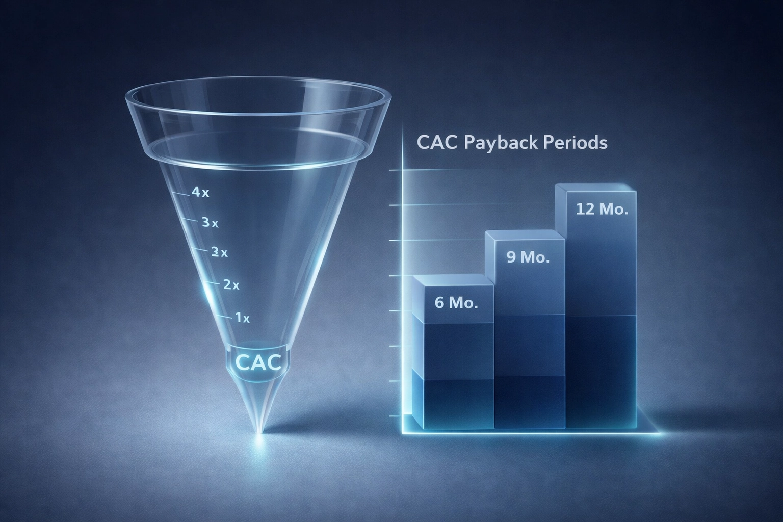 Futuristic data funnel visualization showing customer acquisition and lifetime value for investor pitch decks.