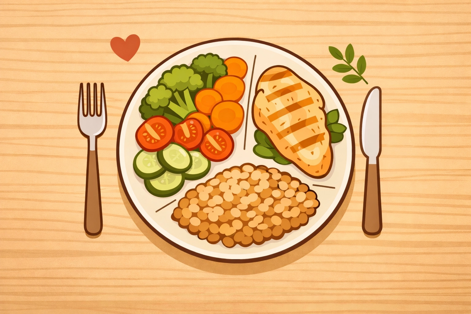 Healthy balanced meal plate for diabetes blood sugar management