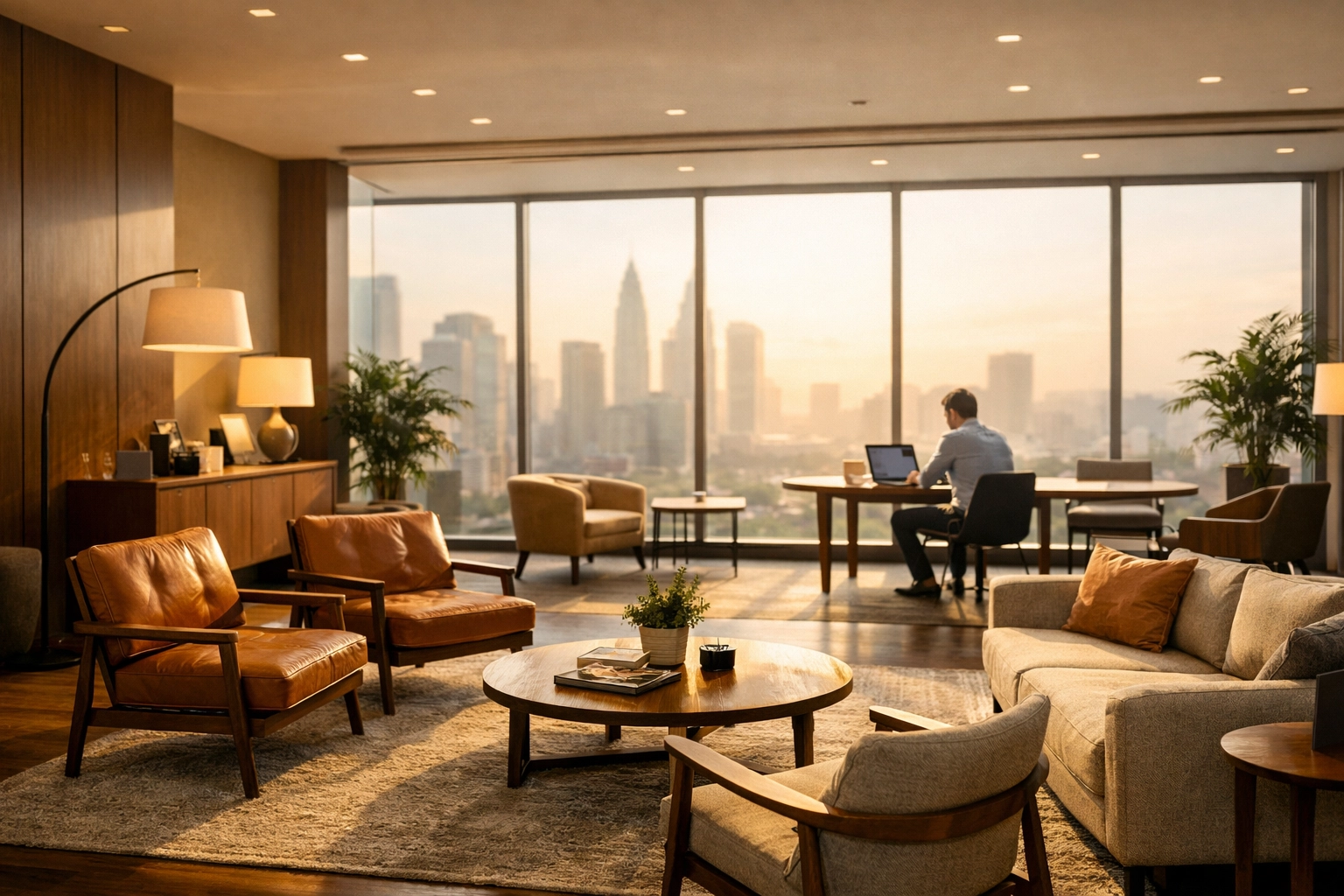 High-growth Georgia tax practice office overlooking a city skyline for professional financial management.