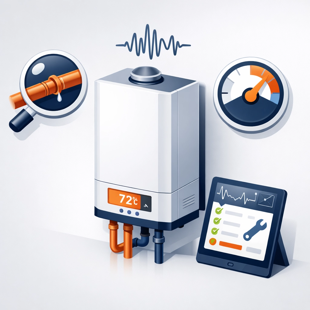 Professional boiler maintenance check-up showing system diagnostics to prevent expensive boiler repair in Farnham.